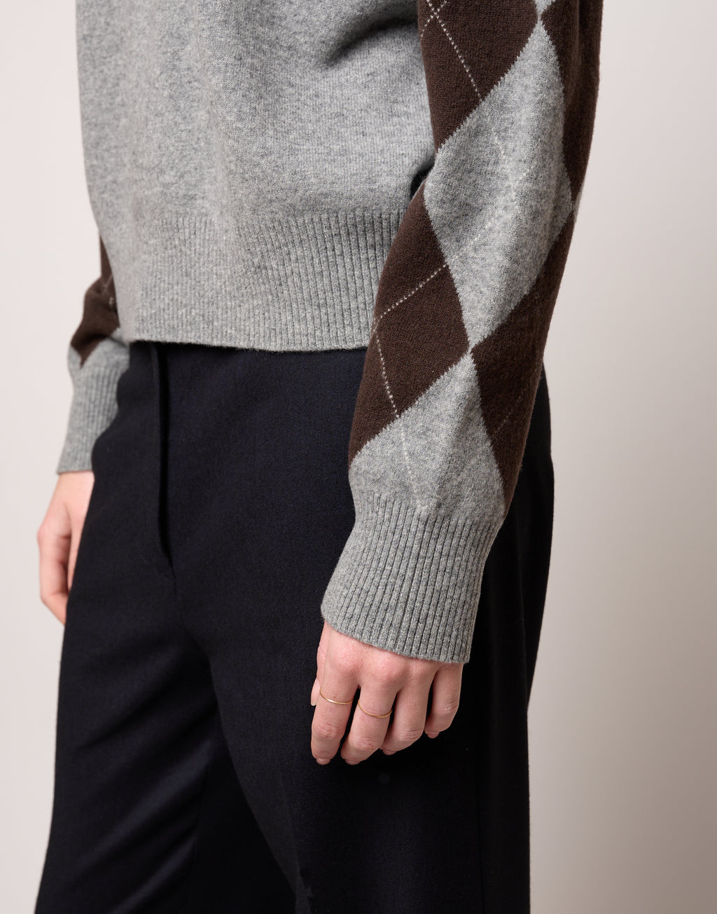DOUUOD Maglia Girocollo con Intarsio Argyle Grigio/Moro