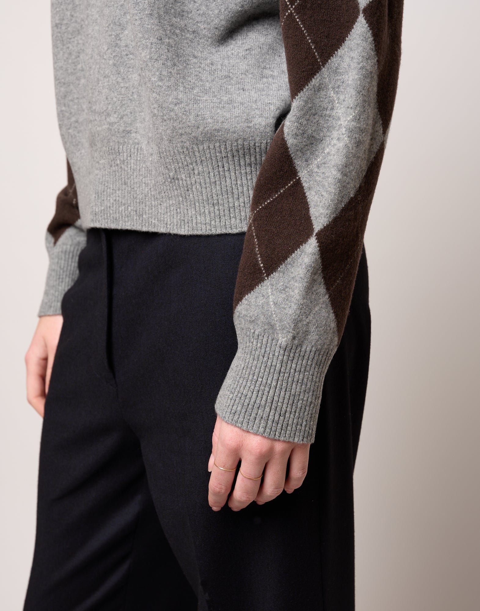 DOUUOD Maglia Girocollo con Intarsio Argyle Grigio/Moro