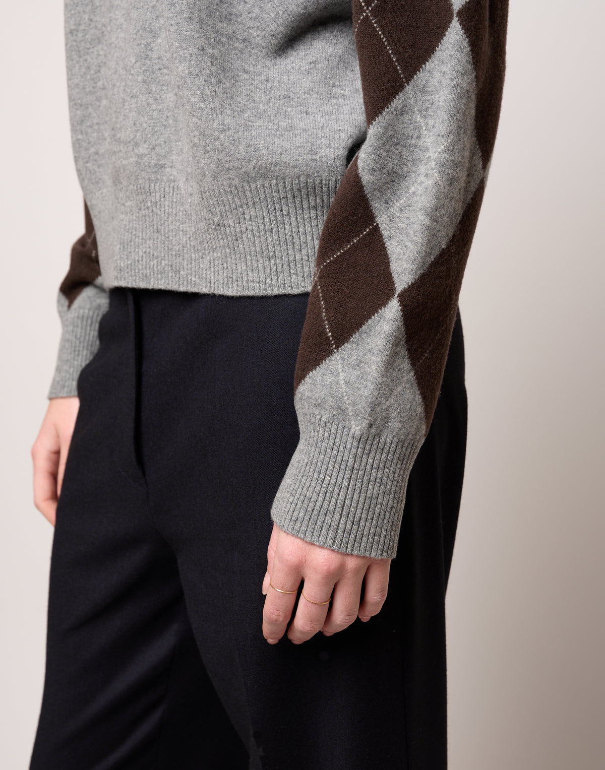 DOUUOD Maglia Girocollo con Intarsio Argyle Grigio/Moro