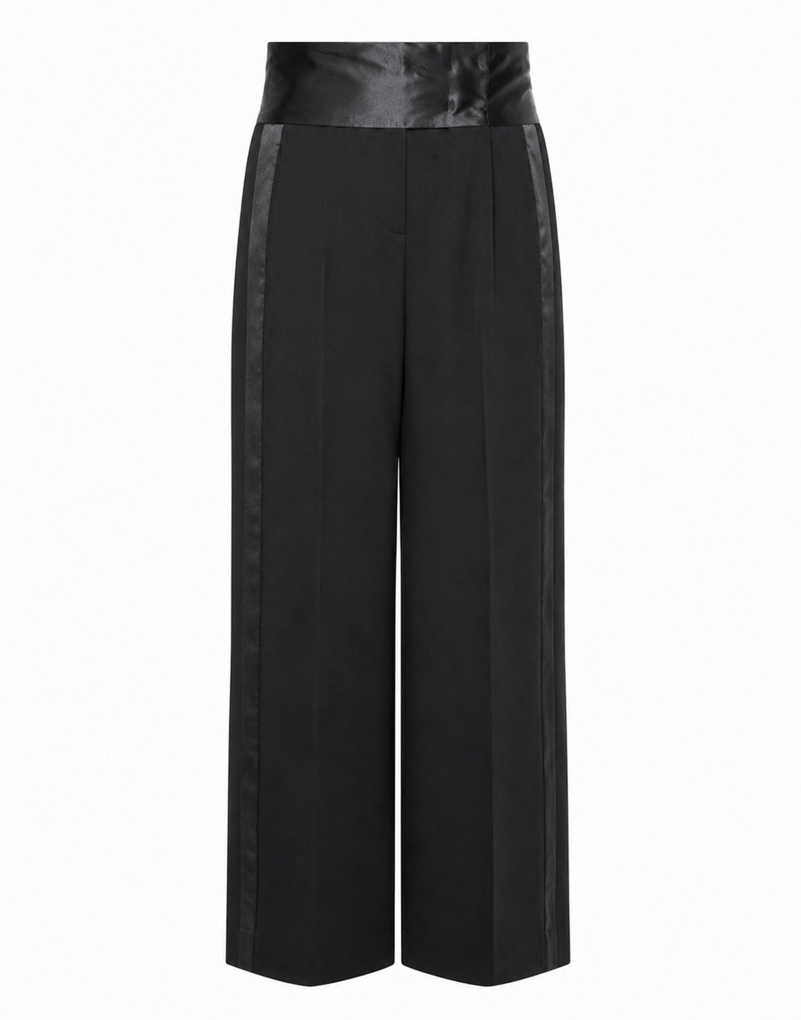 ERIKA CAVALLINI Pantalone Zeno in Fresco di Lana con Fascia in Raso Nero
