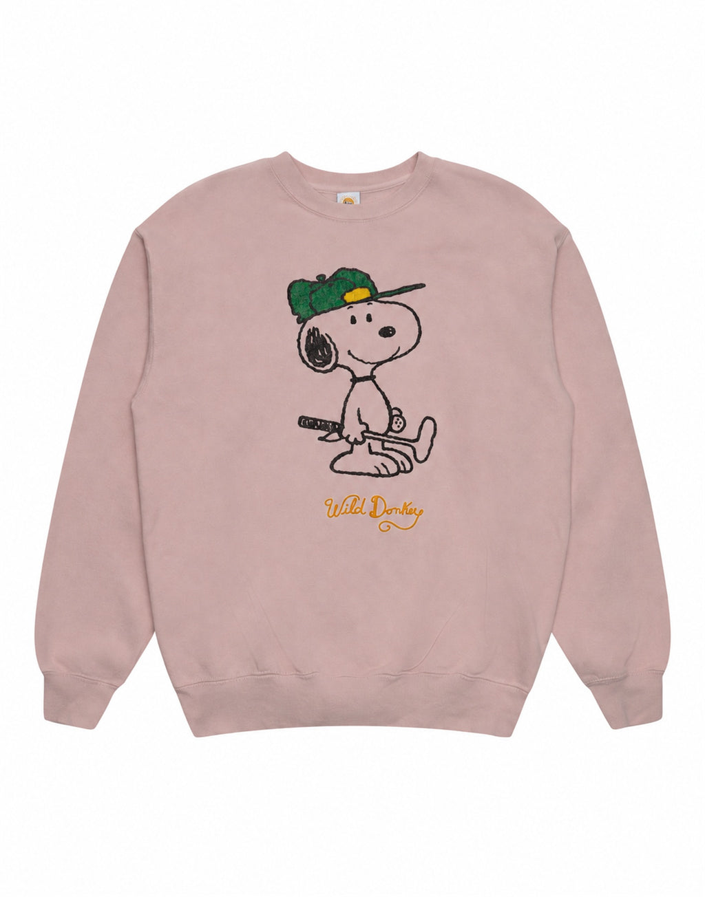 Wild Donkey Green Set in Crewneck rosa cipria con Snoopy golfista - vista frontale
