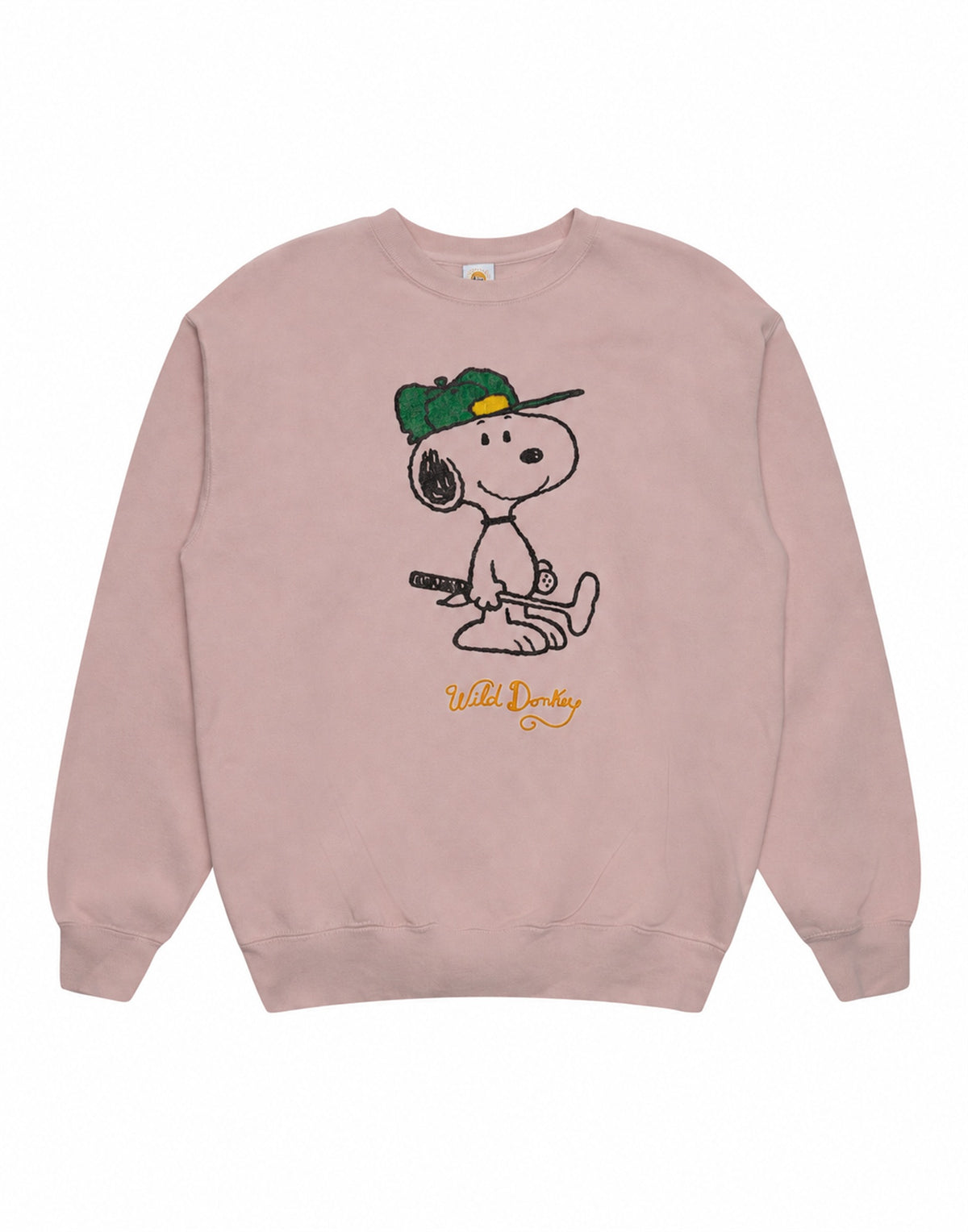 Wild Donkey Green Set in Crewneck rosa cipria con Snoopy golfista - vista frontale