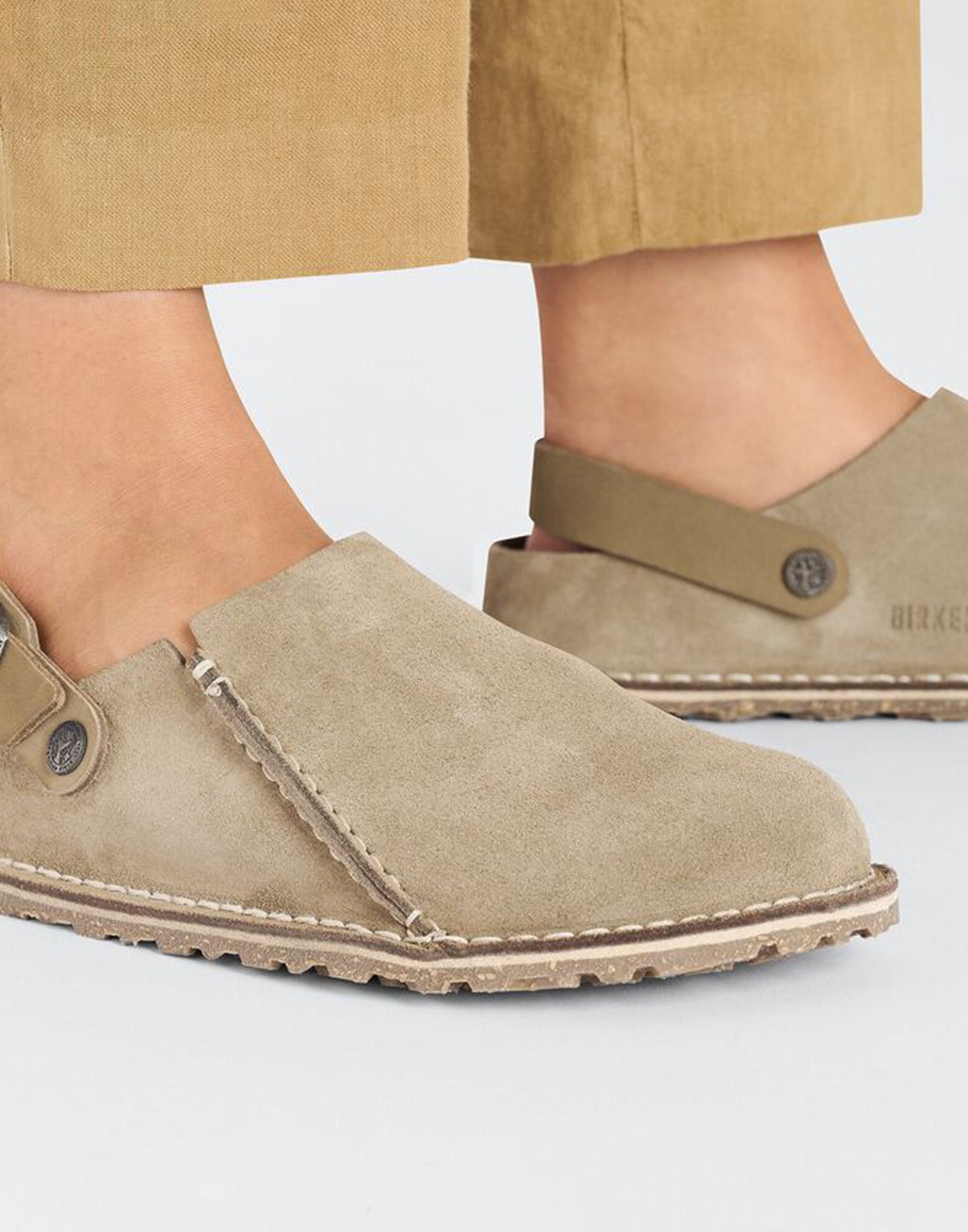 BIRKENSTOCK Sabot Lutry Premium in Pelle Scamosciata Gray Taupe