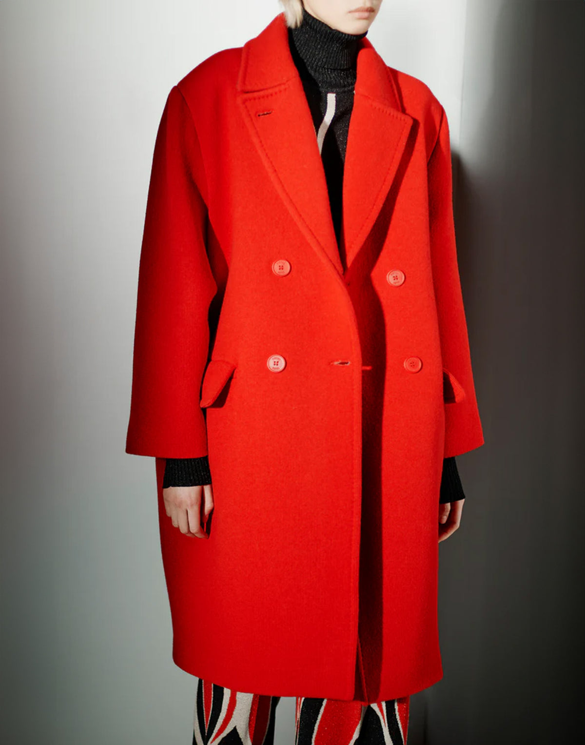 CIRCUS HOTEL Manteau croisé en drap de laine rouge