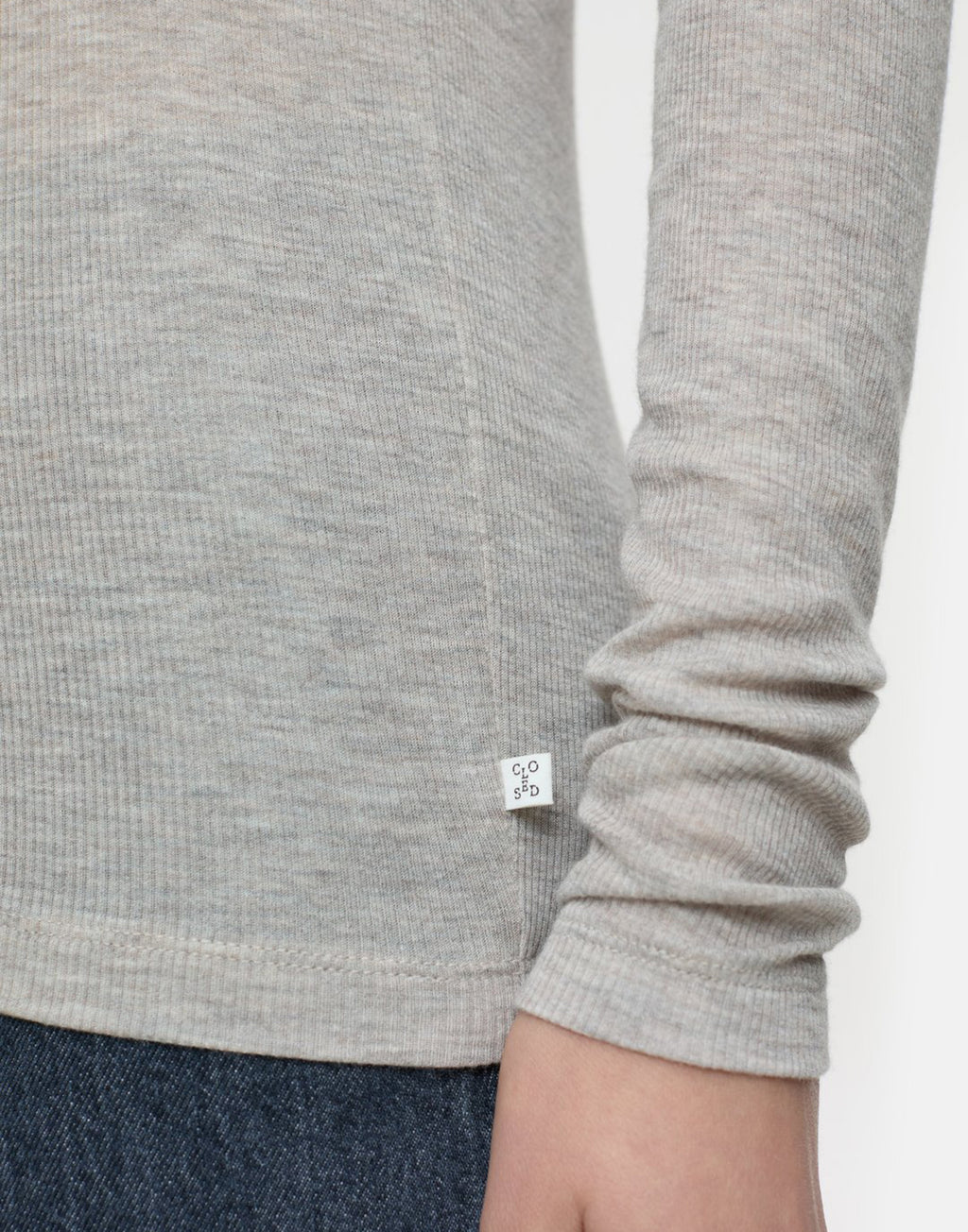 CLOSED T-shirt a Maniche Lunghe in Misto Cashmere Pearl Begie