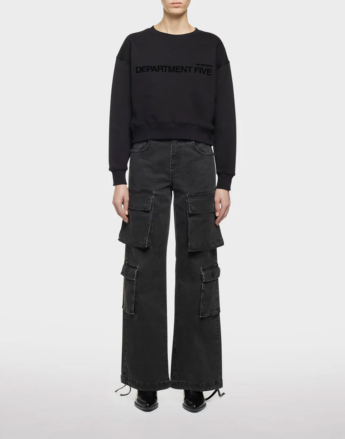 DEPARTMENT FIVE Felpa Logo Crop Beesley in Jersey di Cotone Nera