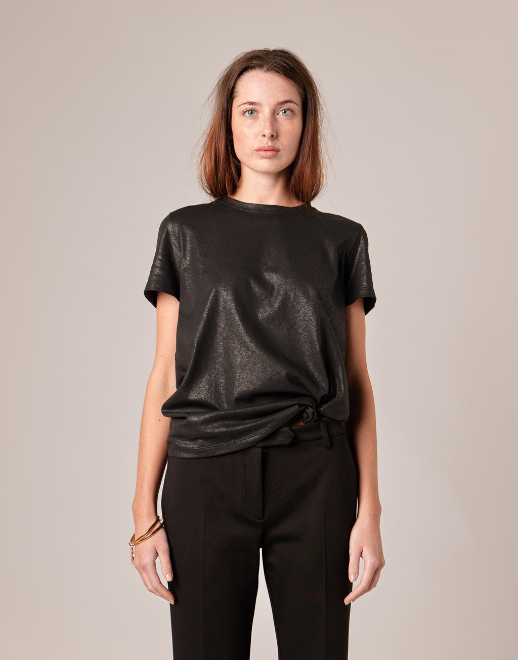 DOUUOD T-shirt a Manica Corta in Jersey di Cotone Spalmato Artigianalmente