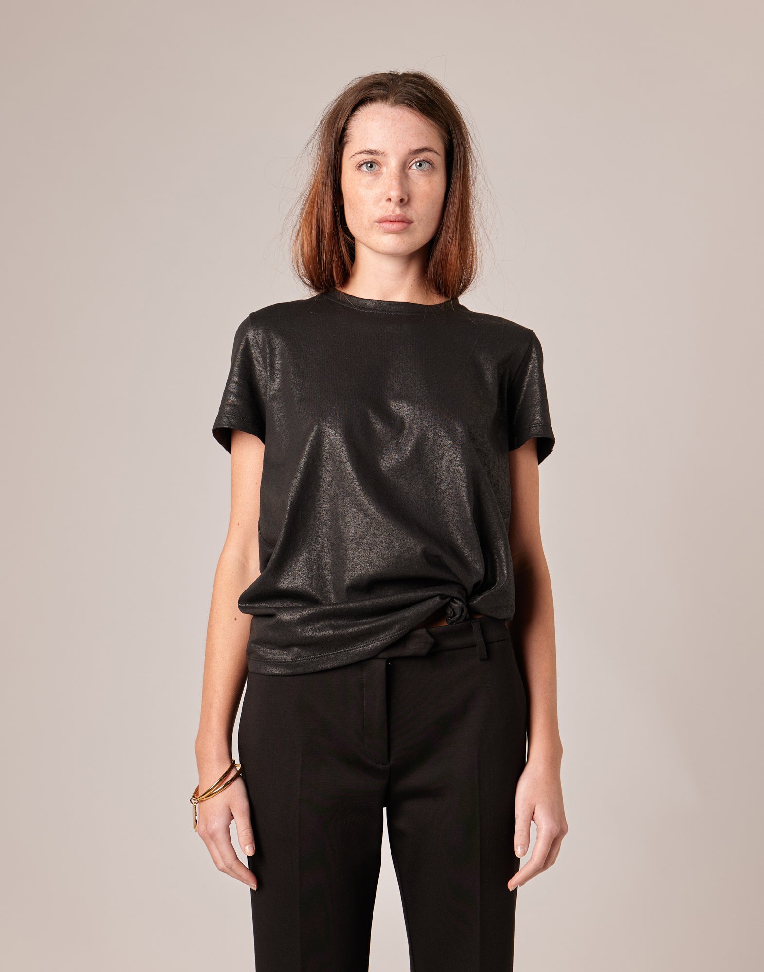 DOUUOD T-shirt a Manica Corta in Jersey di Cotone Spalmato Artigianalmente