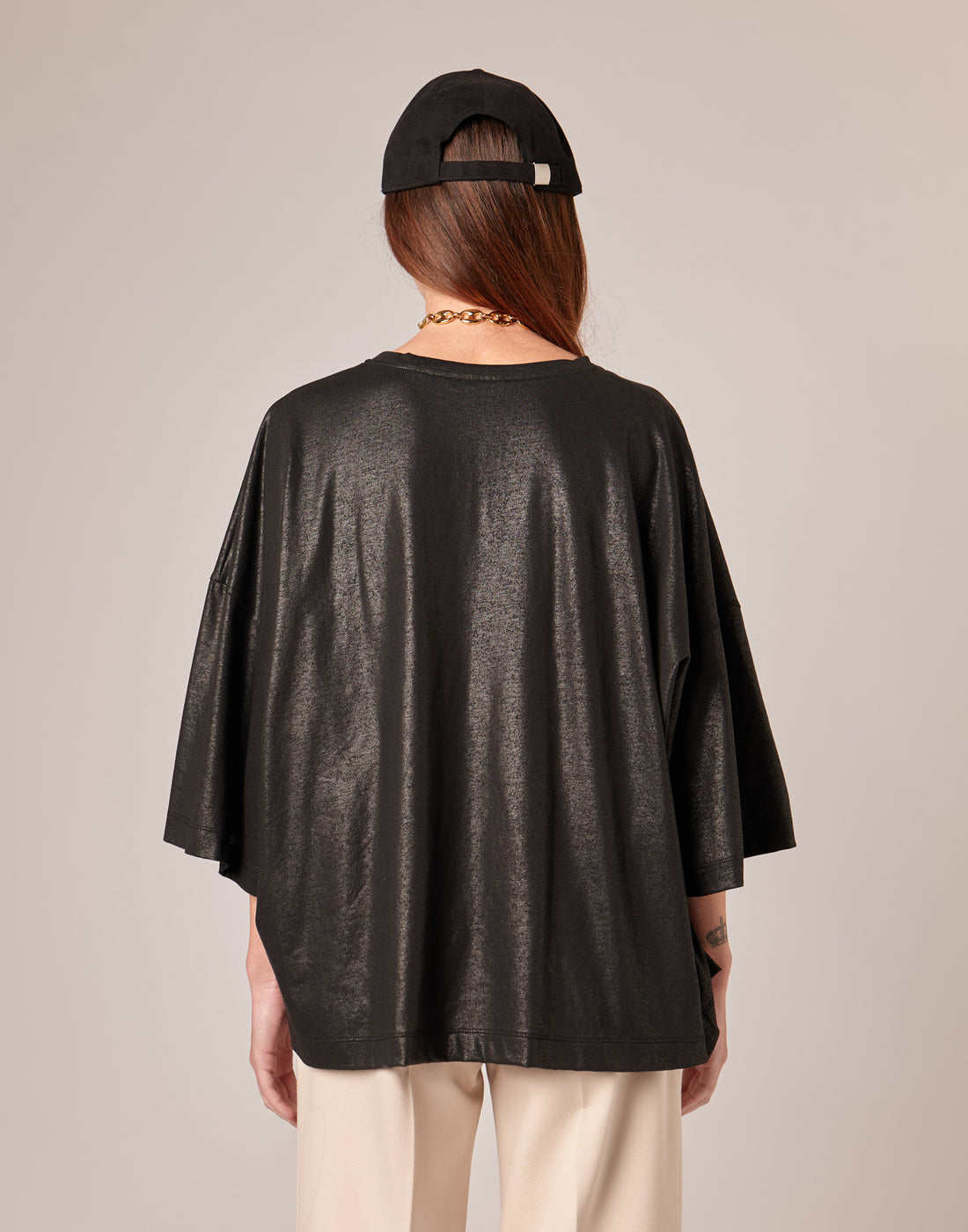 DOUUOD T-shirt Over in Jersey di Cotone Spalmato Artigianalmente