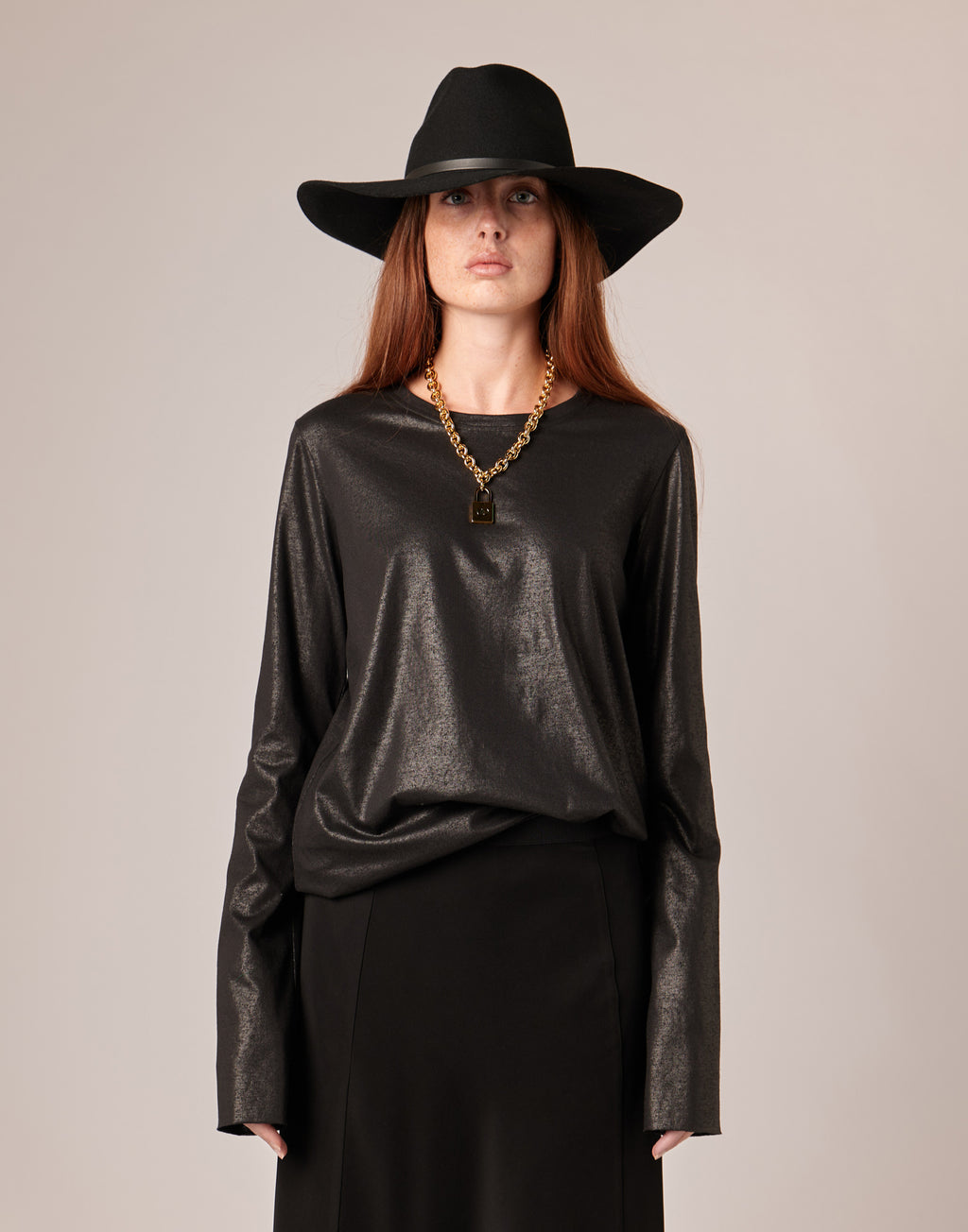DOUUOD T-shirt a Manica Lunga in Jersey di Cotone Spalmato Artigianalmente