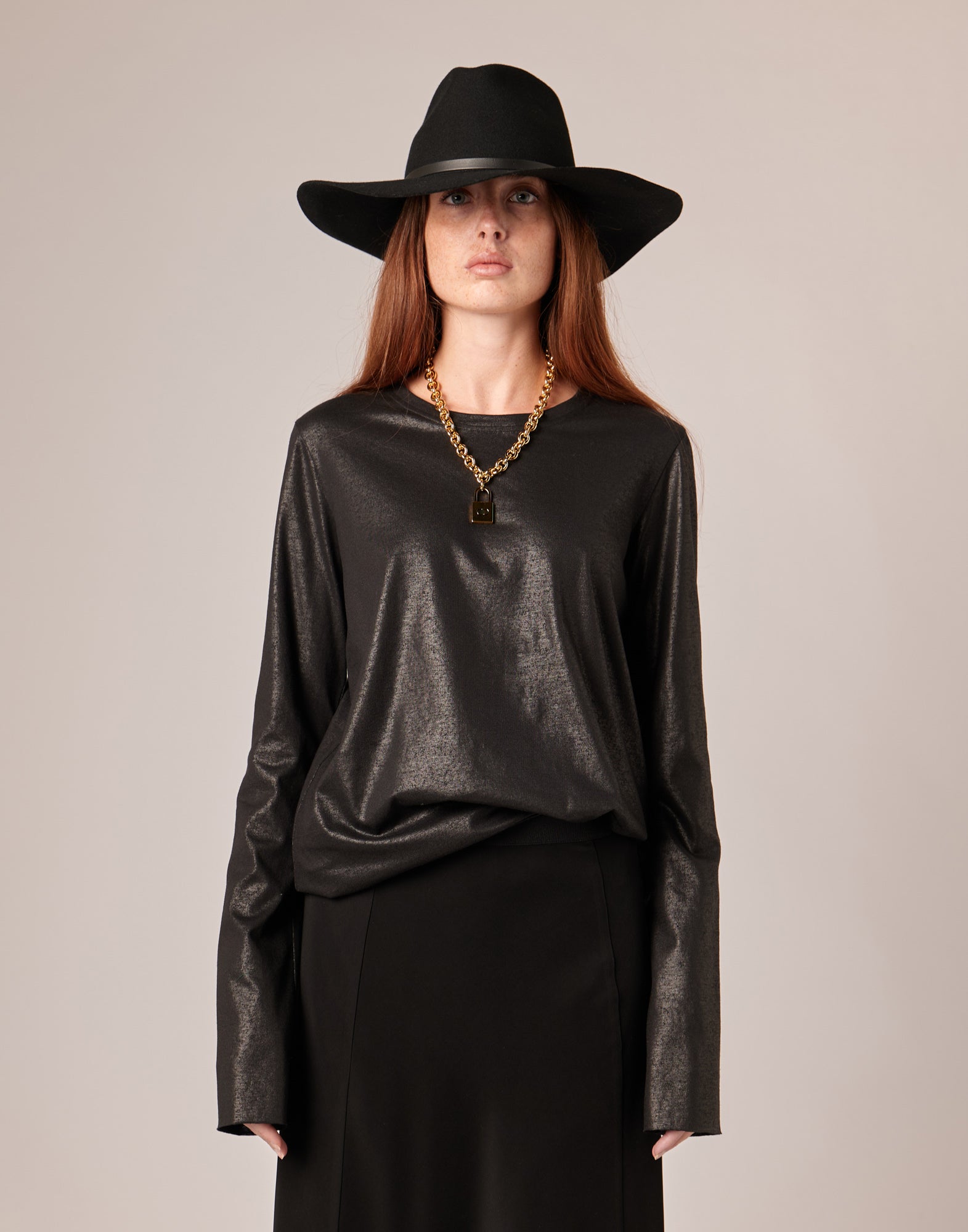 DOUUOD T-shirt a Manica Lunga in Jersey di Cotone Spalmato Artigianalmente