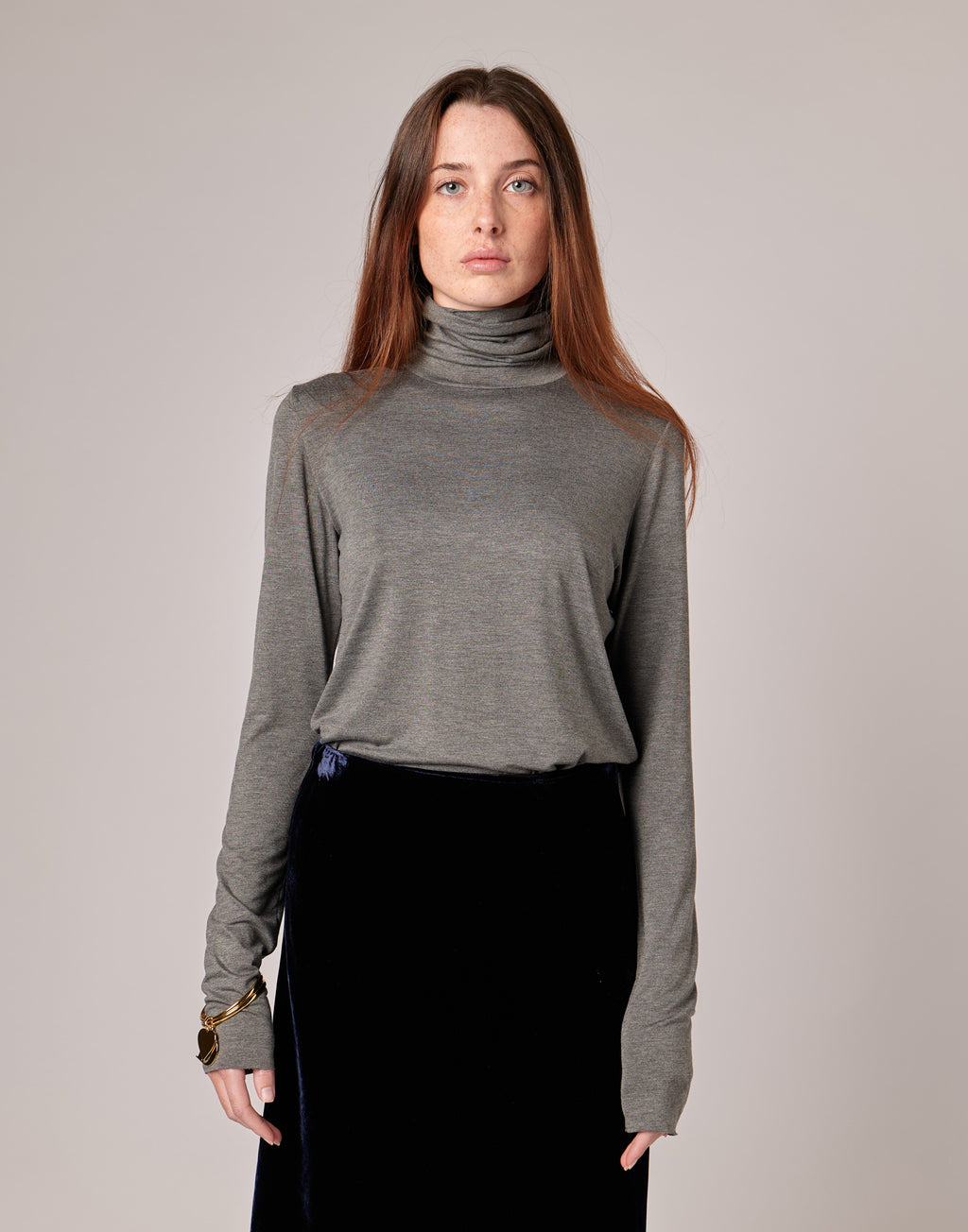 DOUUOD T-shirt Collo Alto in Viscosa Stretch Grigio Melange