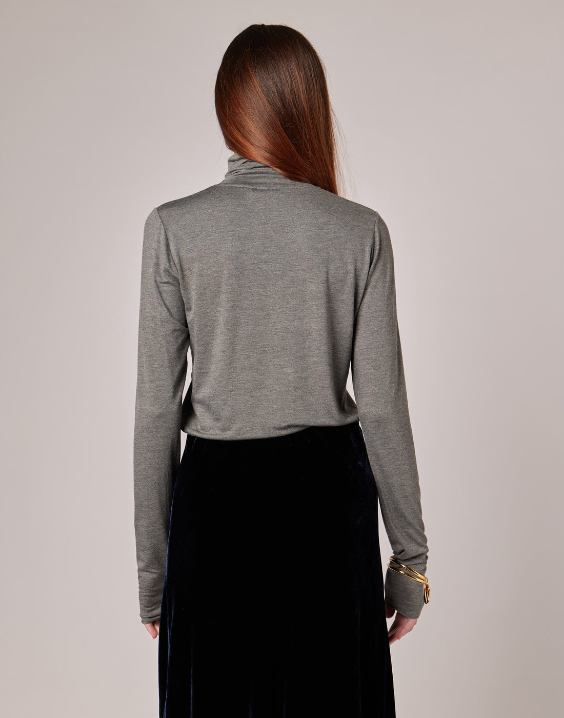 DOUUOD T-shirt Collo Alto in Viscosa Stretch Grigio Melange