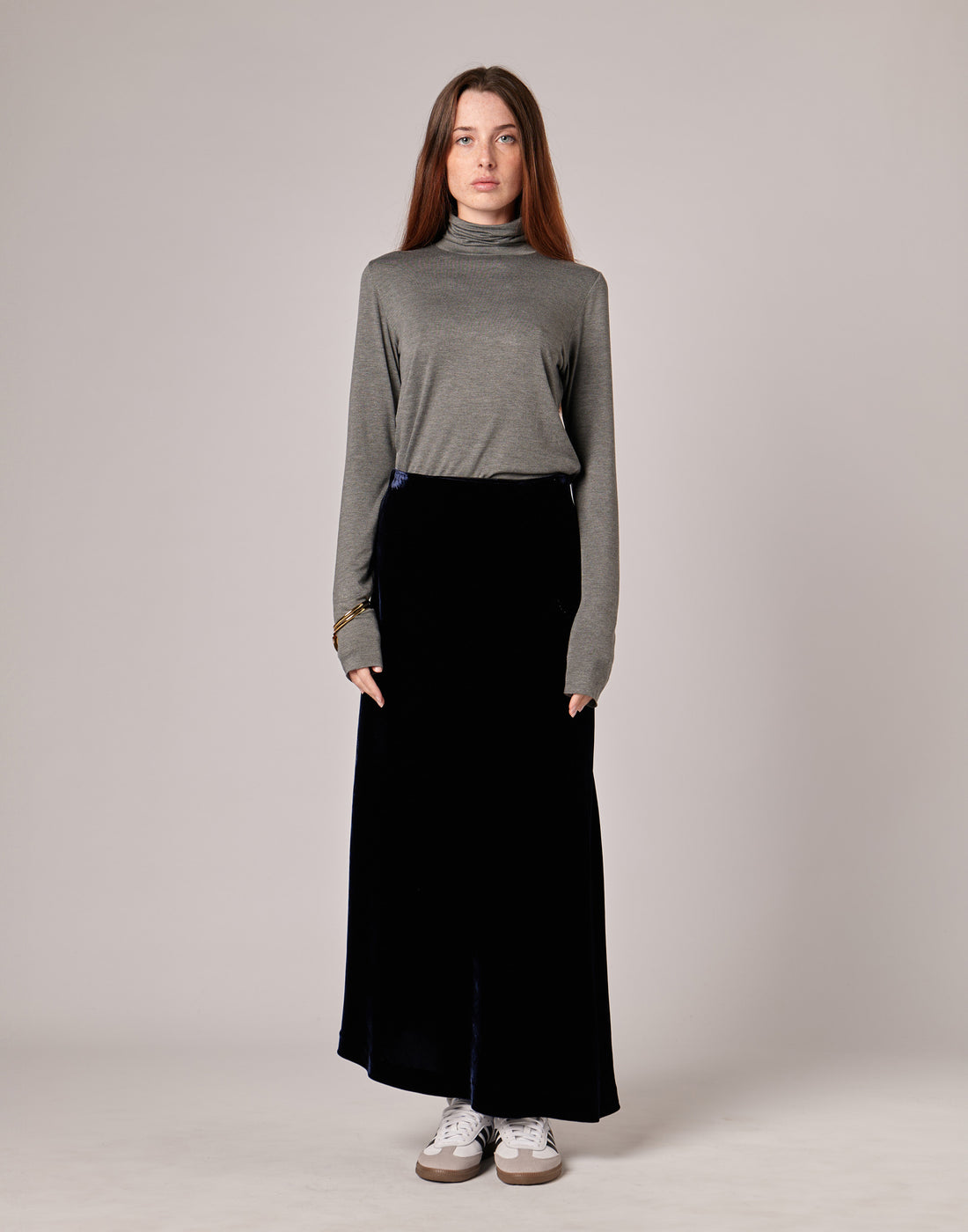 DOUUOD T-shirt Collo Alto in Viscosa Stretch Grigio Melange