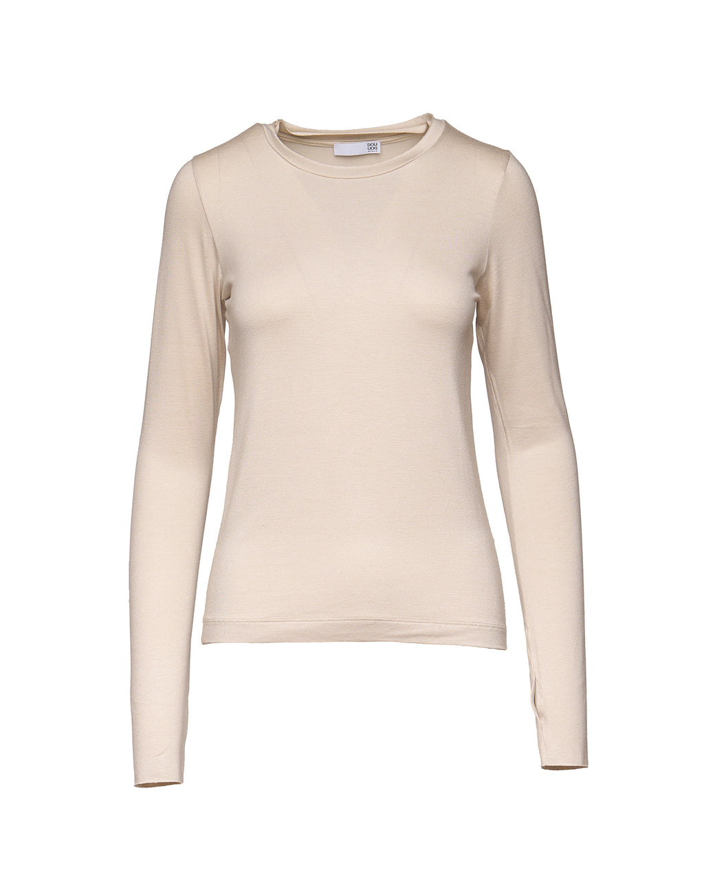 DOUUOD T-shirt a Manica Lunga in Jersey di Viscosa Stretch Stucco