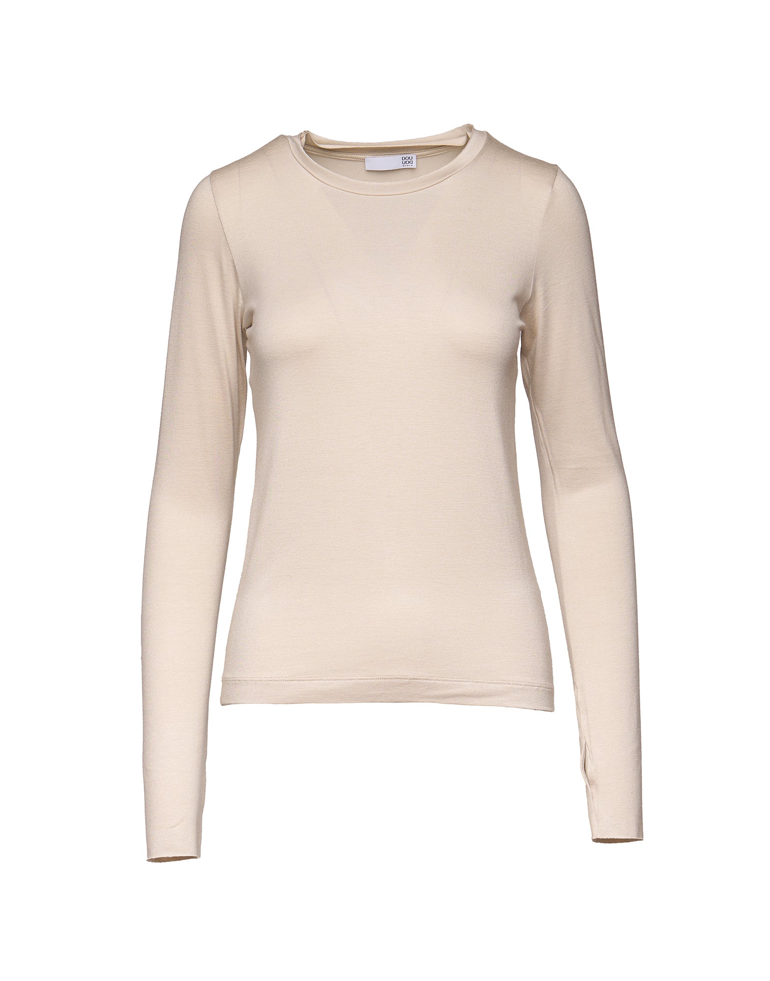 DOUUOD T-shirt a Manica Lunga in Jersey di Viscosa Stretch Stucco