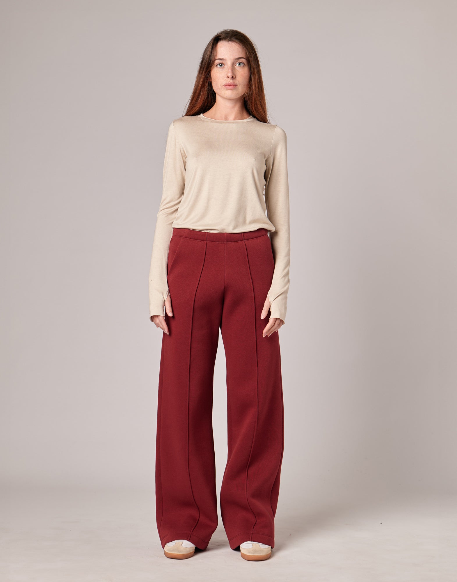 DOUUOD T-shirt a Manica Lunga in Jersey di Viscosa Stretch Stucco