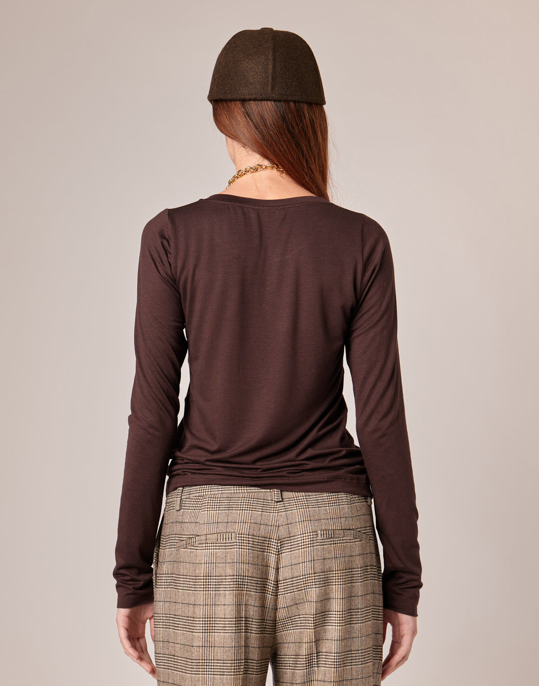 DOUUOD T-shirt a Manica Lunga in Jersey di Viscosa Stretch con Scollo Ampio Ciocco