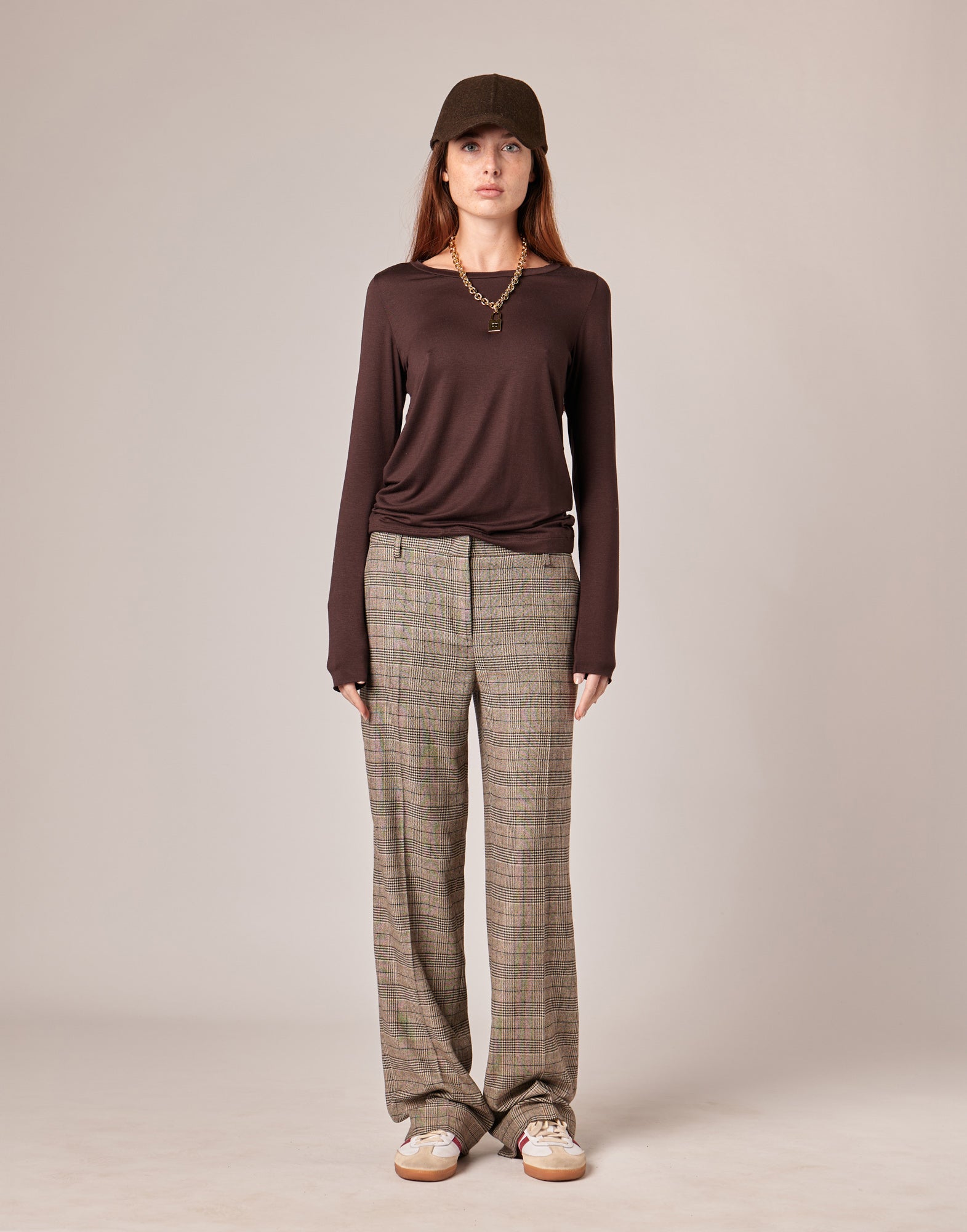 DOUUOD T-shirt a Manica Lunga in Jersey di Viscosa Stretch con Scollo Ampio Ciocco