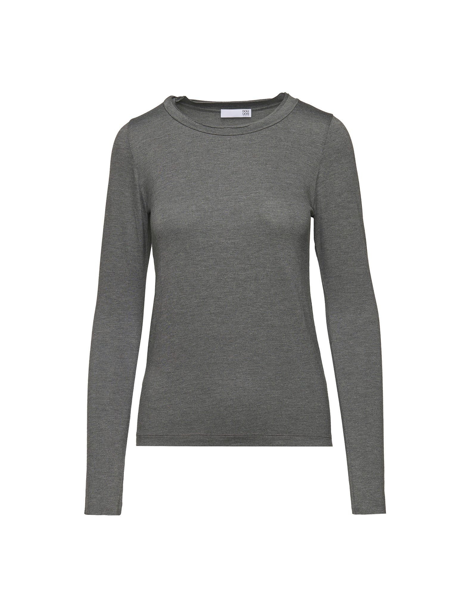 DOUUOD T-shirt a Manica Lunga in Jersey di Viscosa Stretch con Scollo Ampio Grigio Melange