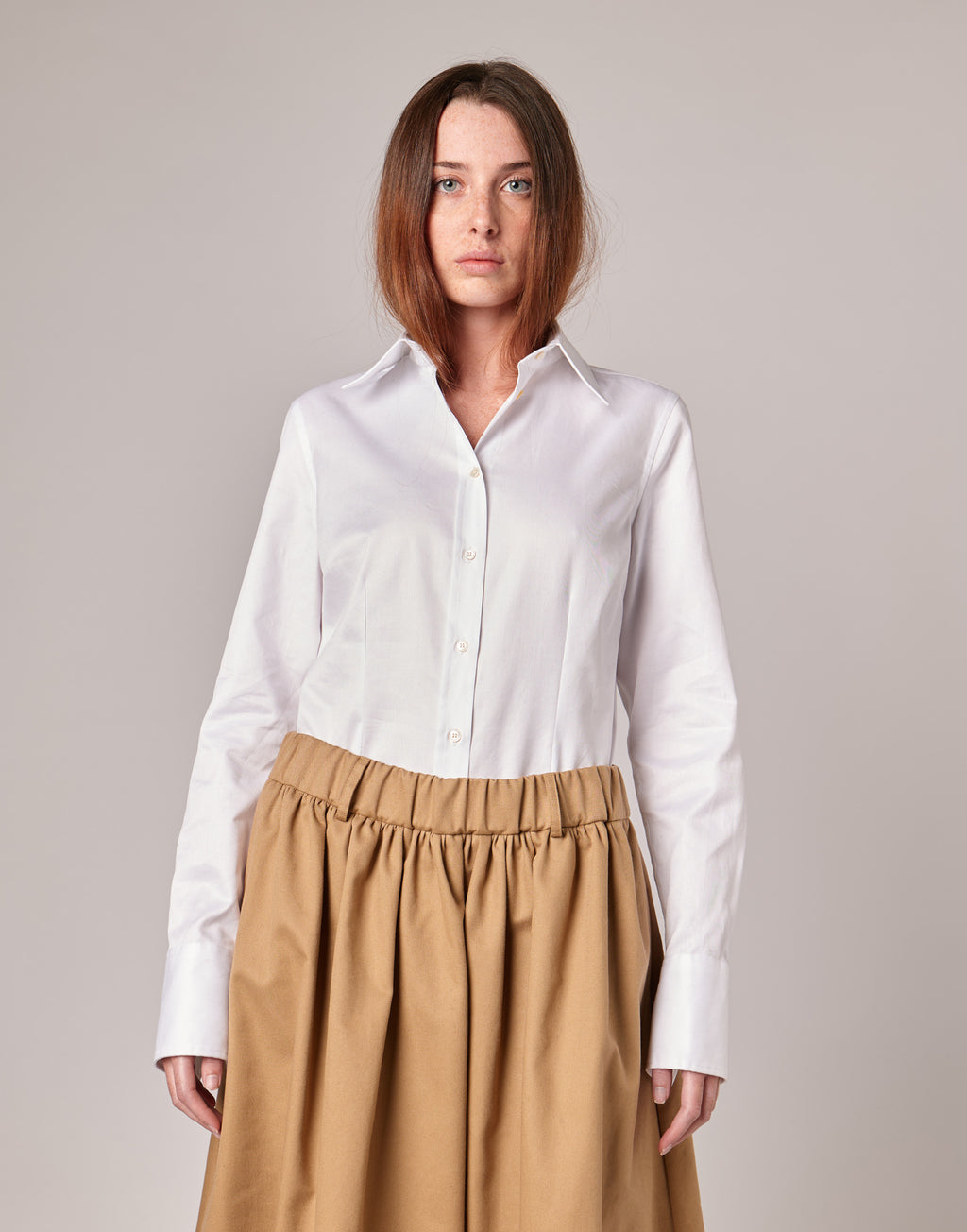 DOUUOD Camicia Slim con Gemelli in Popeline Oxford Bianco