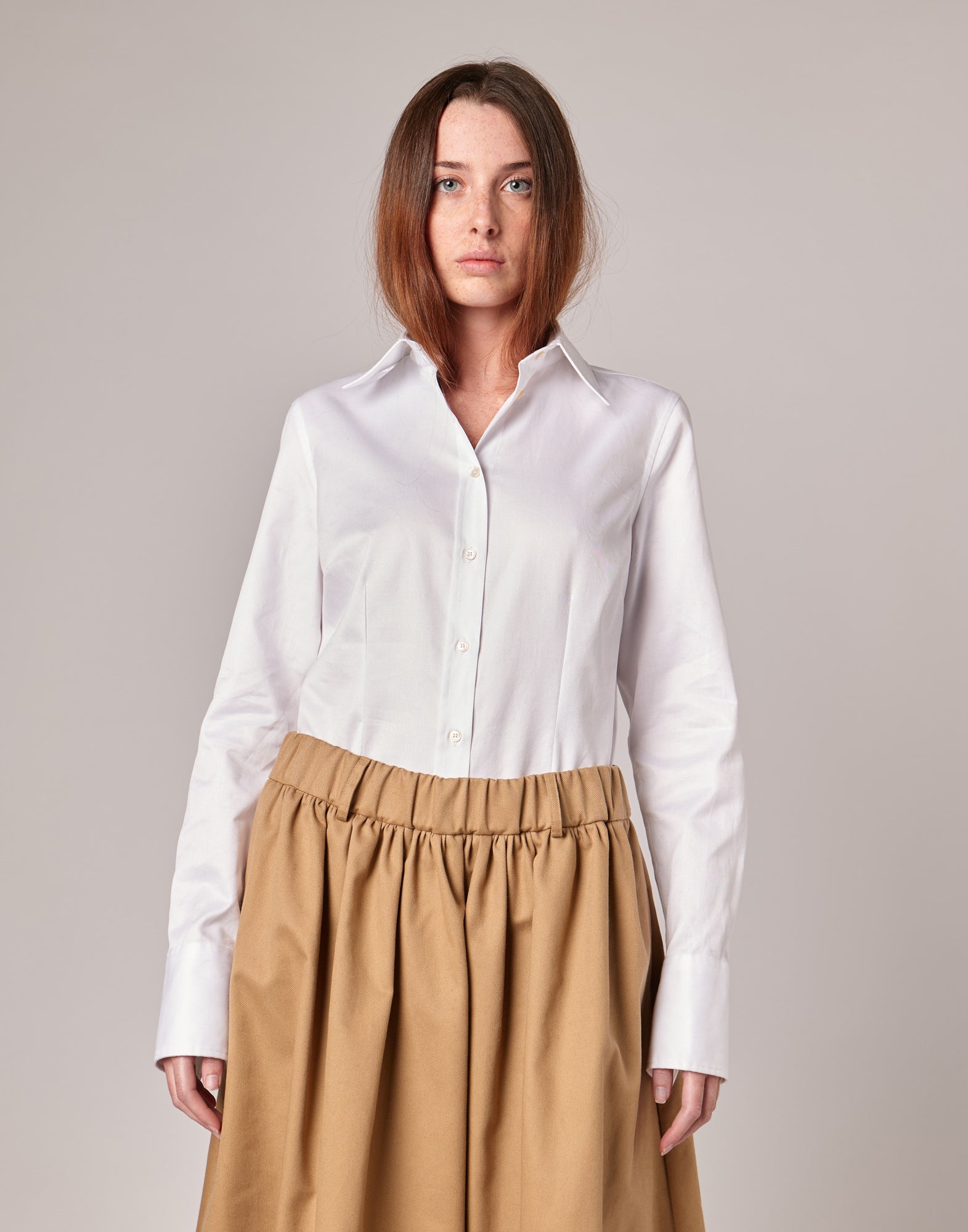DOUUOD Camicia Slim con Gemelli in Popeline Oxford Bianco