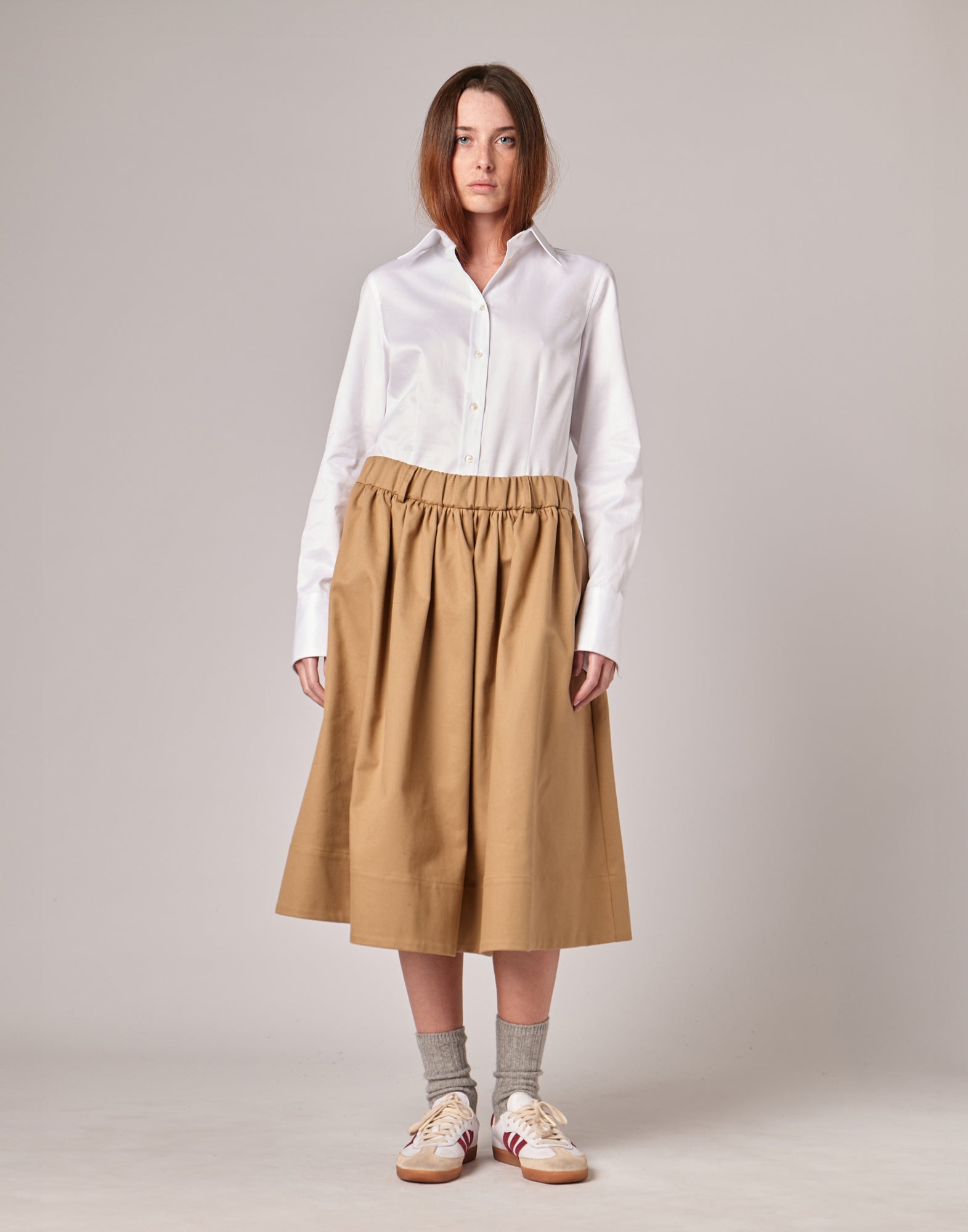 DOUUOD Camicia Slim con Gemelli in Popeline Oxford Bianco