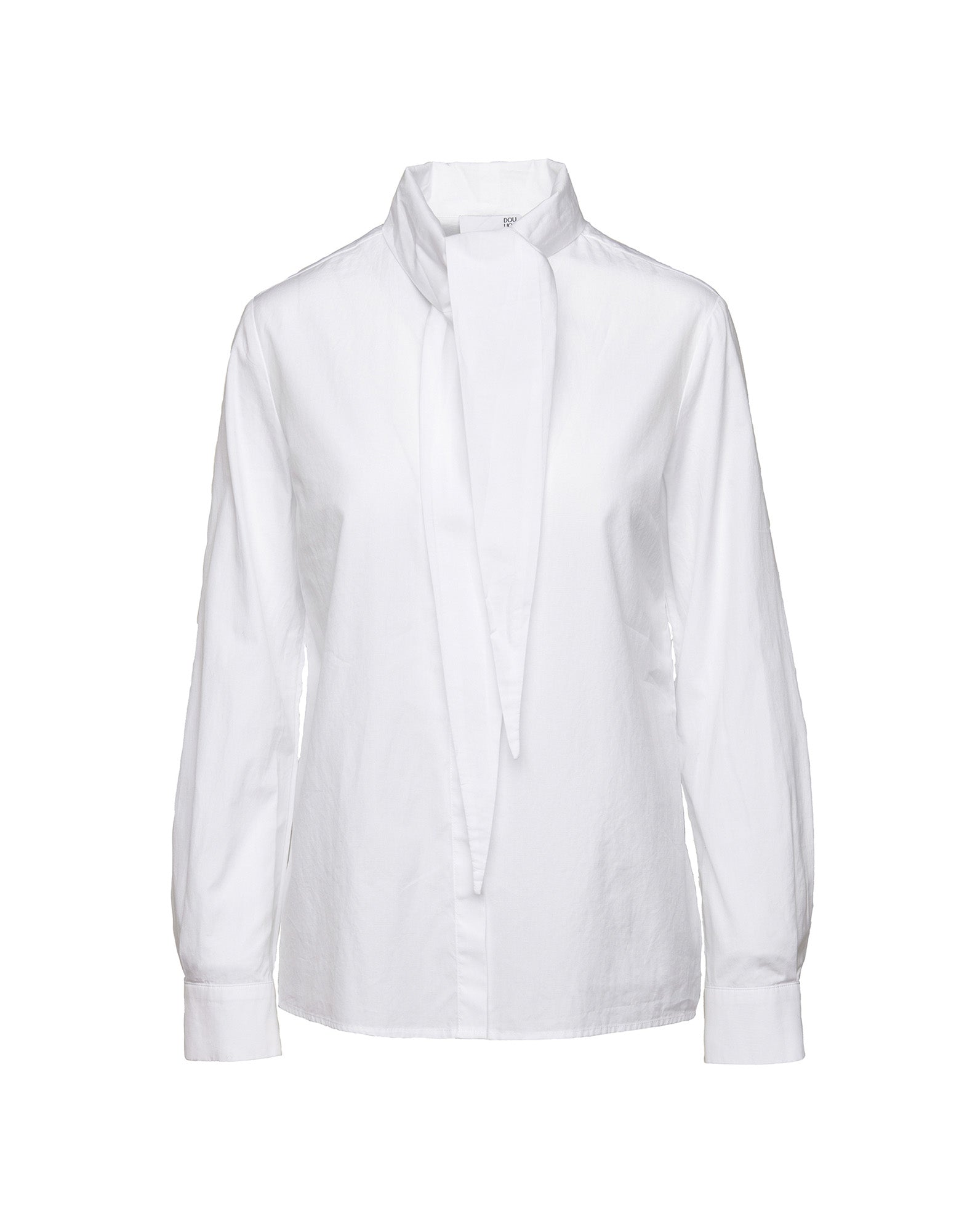 DOUUOD Camicia con Collo a Nastro in Popeline Bianca