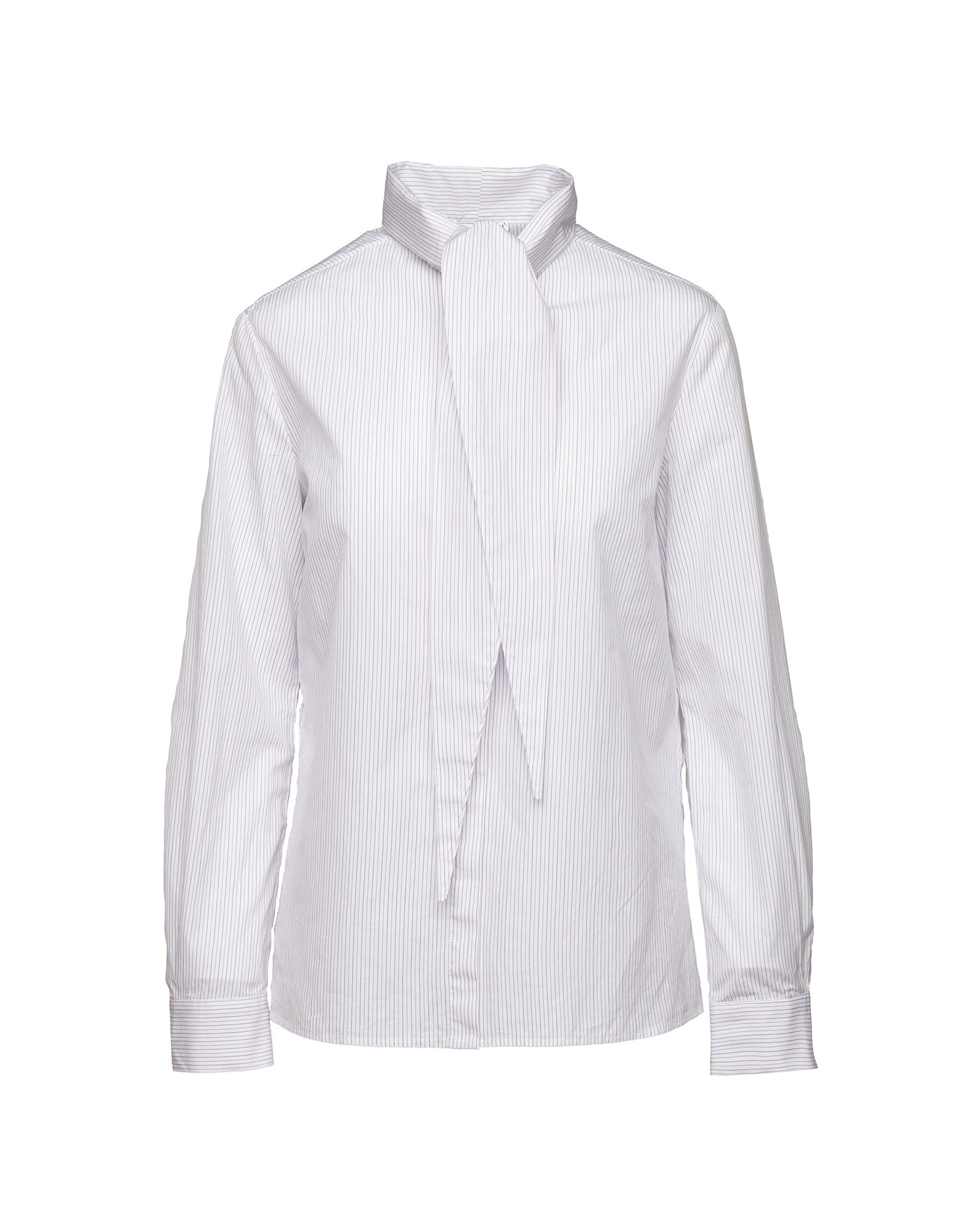 DOUUOD Camicia con Collo a Nastro in Popeline Rigato Bianco/Bordeaux/Blu