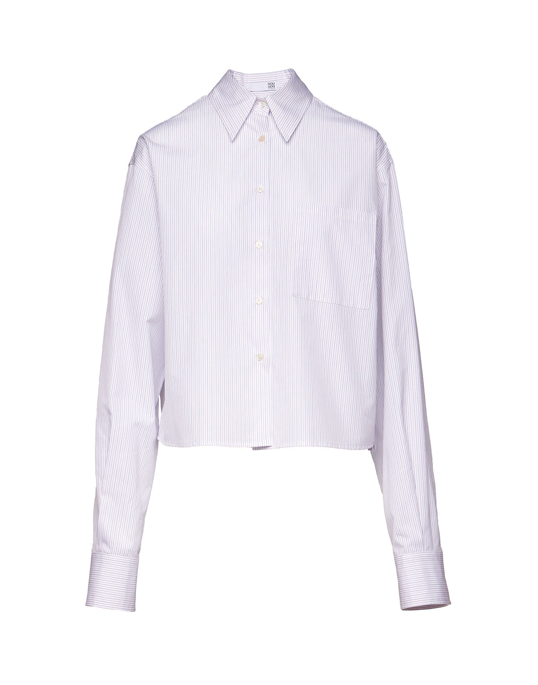 DOUUOD Camicia Cropped in Popeline Rigato Bianco/Bordeaux/Blu
