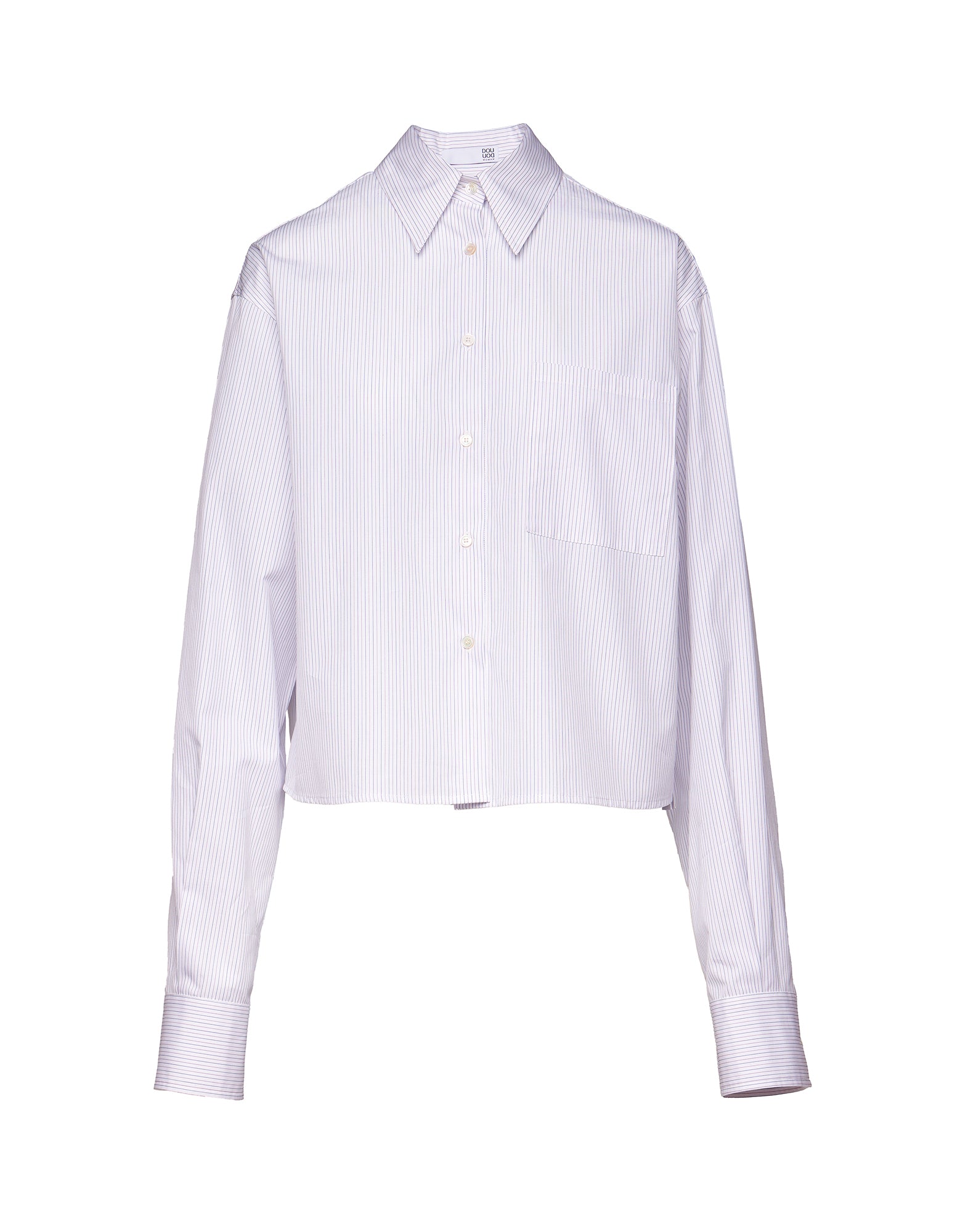 DOUUOD Camicia Cropped in Popeline Rigato Bianco/Bordeaux/Blu