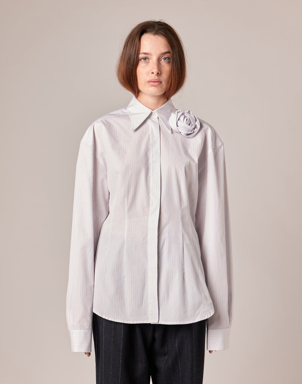 DOUUOD Camicia Sfiancata in Popeline Rigato