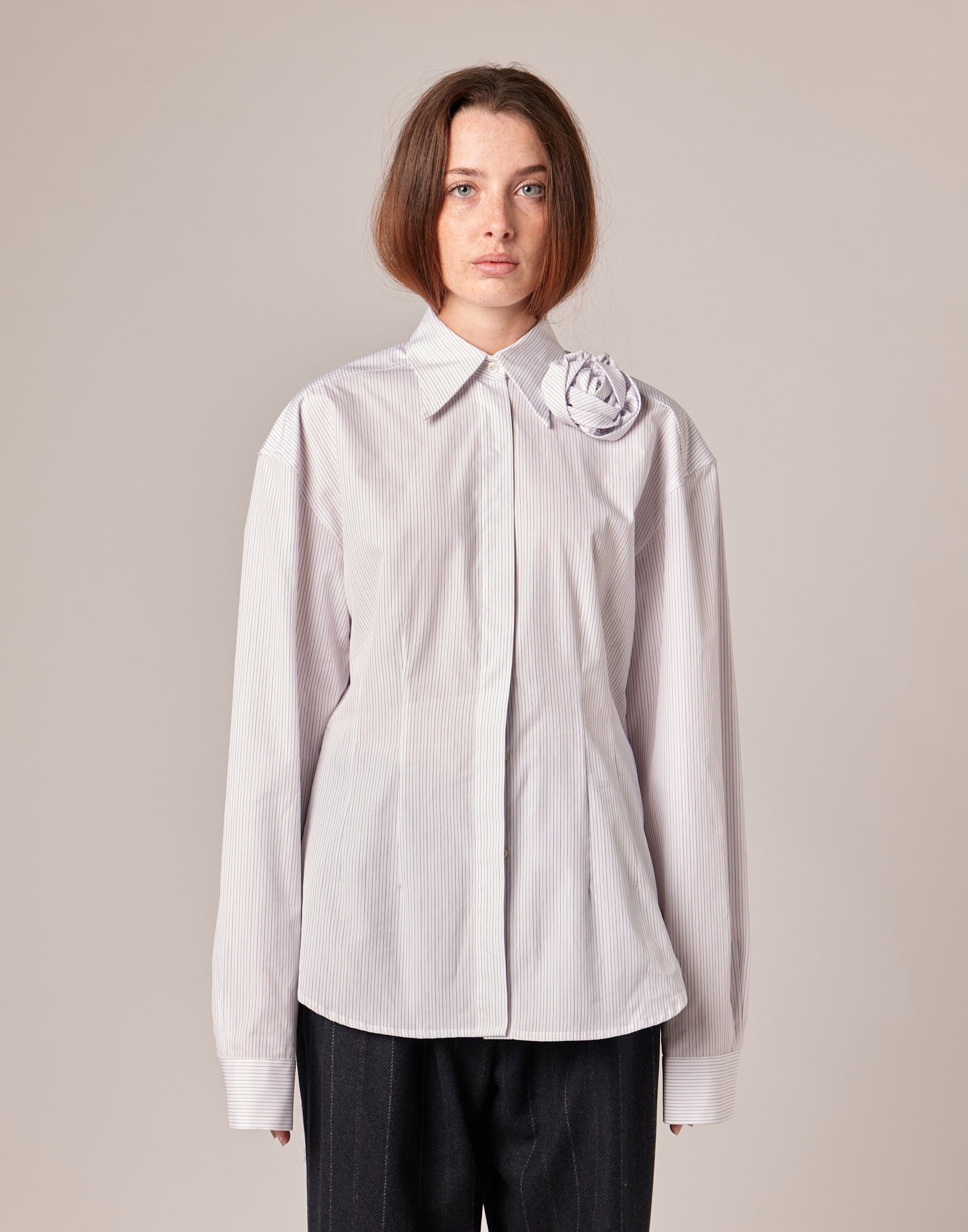 DOUUOD Camicia Sfiancata in Popeline Rigato