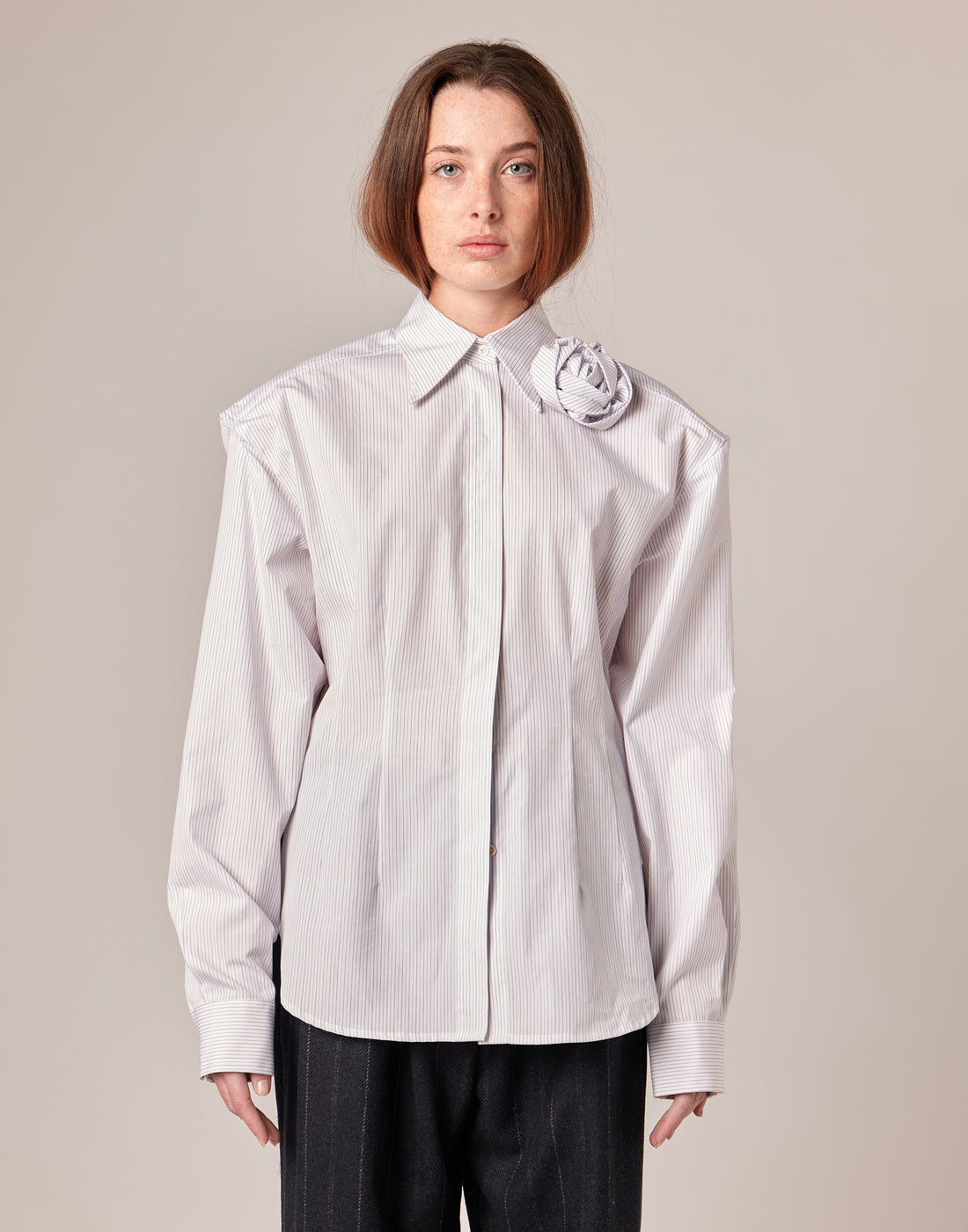 DOUUOD Camicia Sfiancata in Popeline Rigato