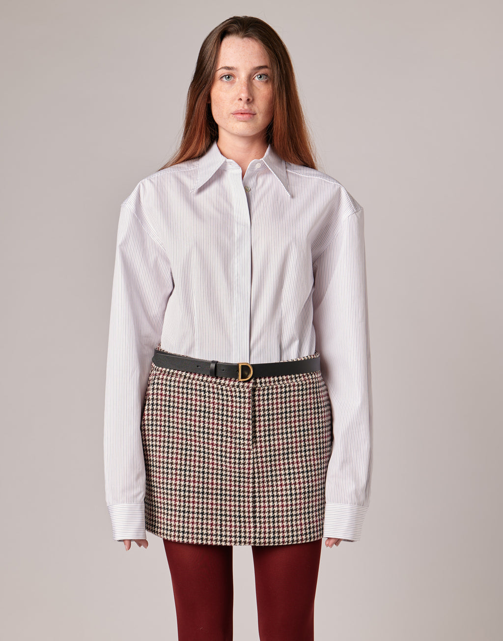 DOUUOD Camicia Sfiancata in Popeline Rigato