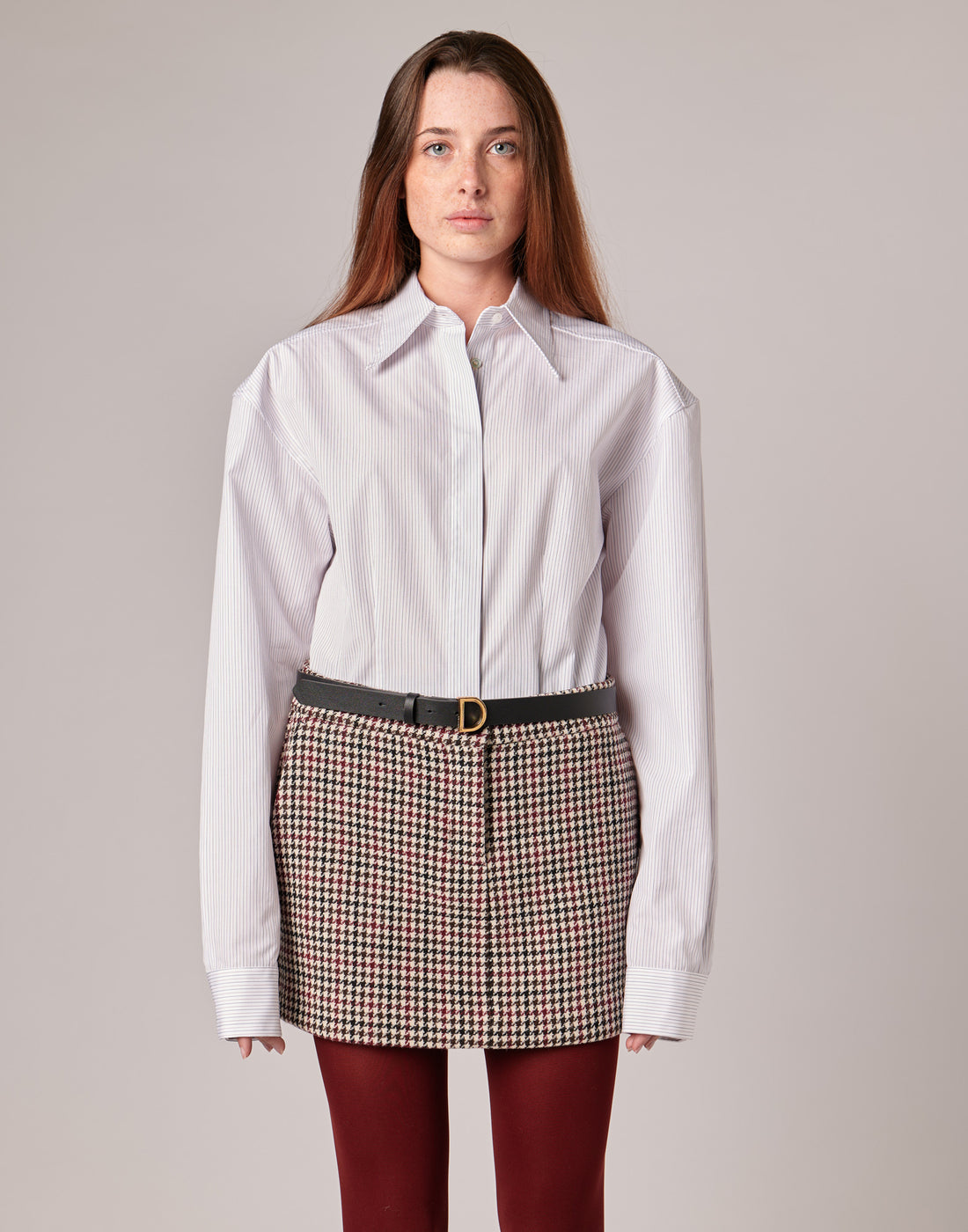 DOUUOD Camicia Sfiancata in Popeline Rigato
