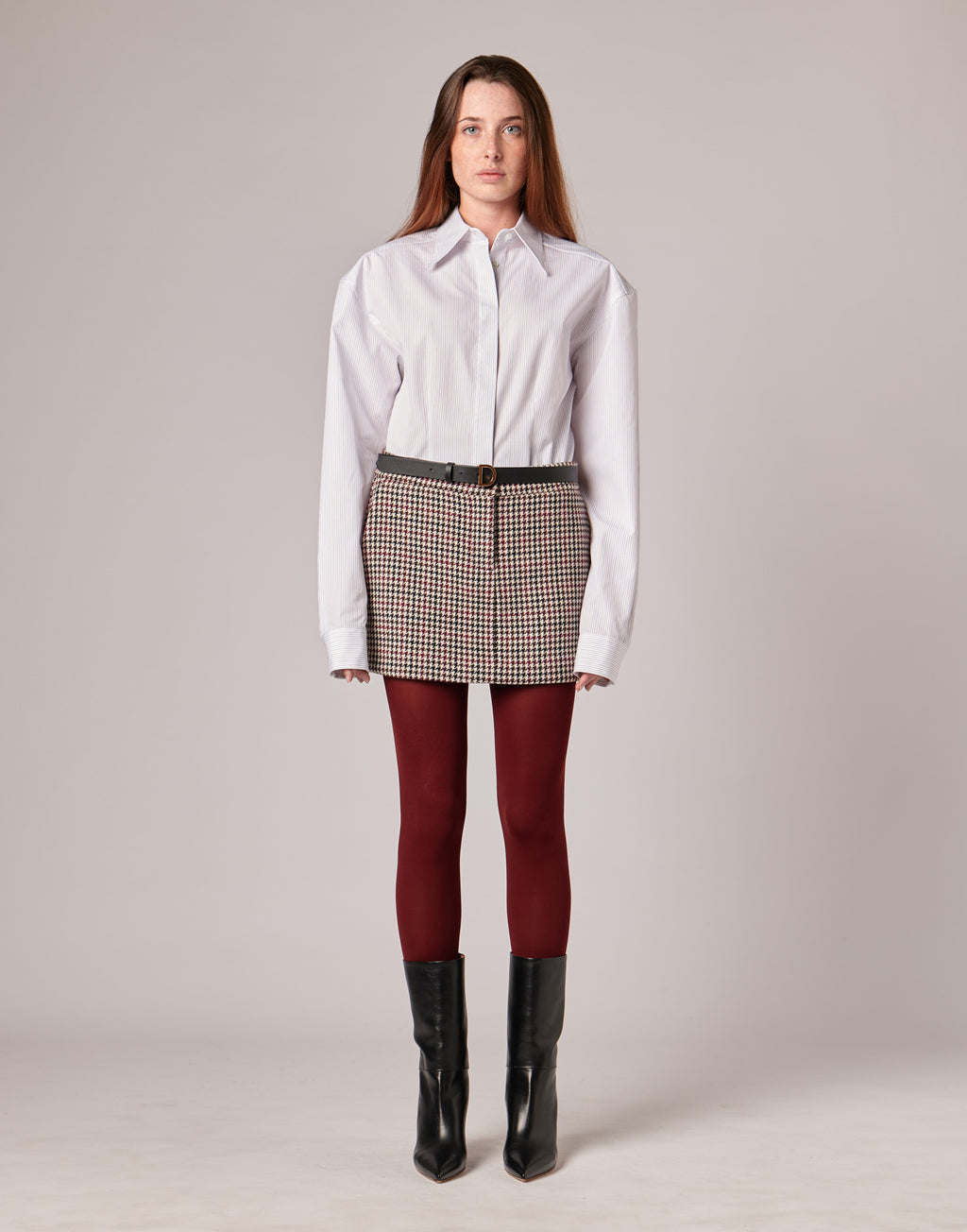DOUUOD Camicia Sfiancata in Popeline Rigato