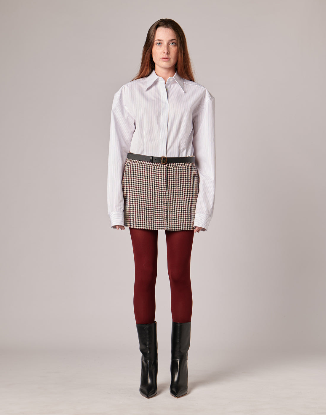 DOUUOD Camicia Sfiancata in Popeline Rigato