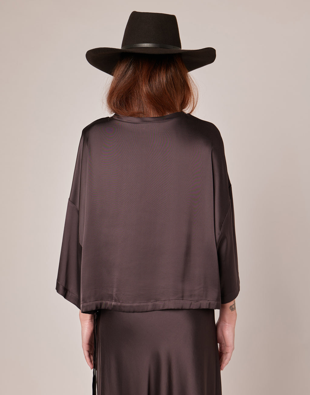 DOUUOD T-shirt Ampia in Raso Stretch con Coulisse Ciocco