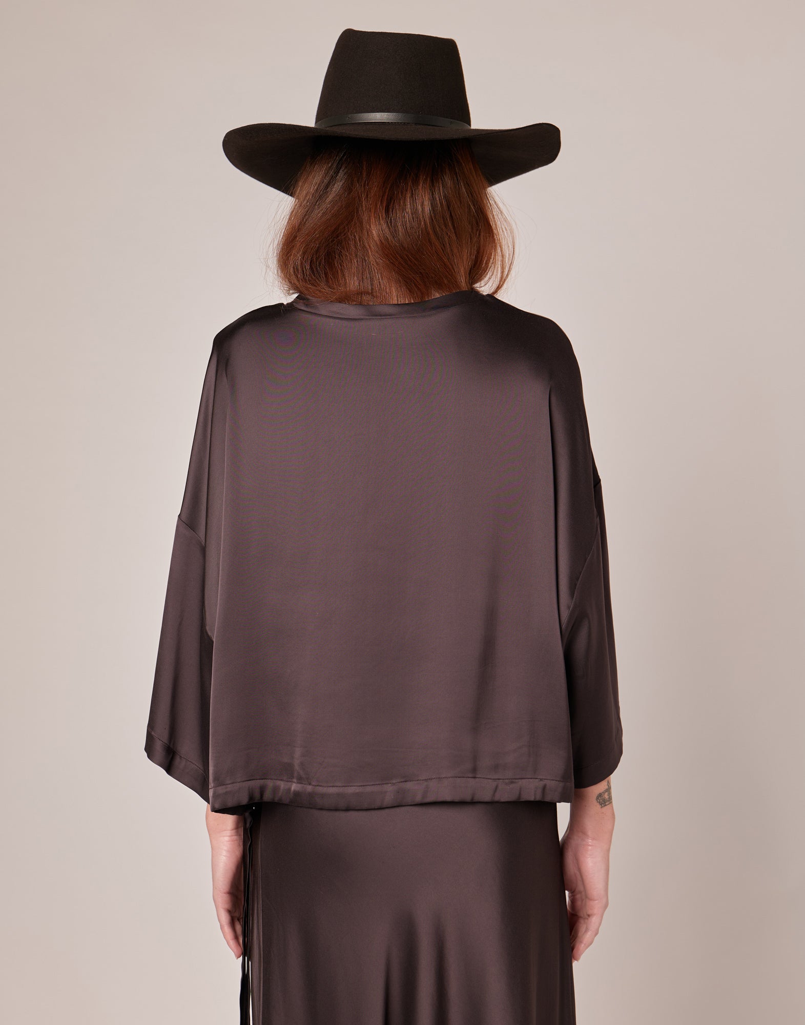DOUUOD T-shirt Ampia in Raso Stretch con Coulisse Ciocco