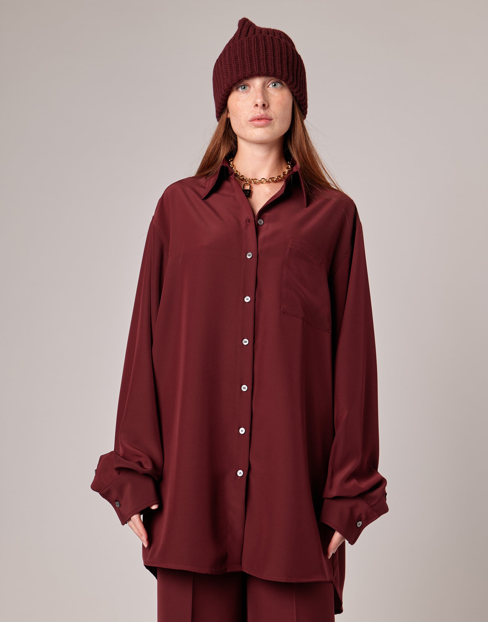 DOUUOD Camicia Lunga Over in Cady Bordeaux