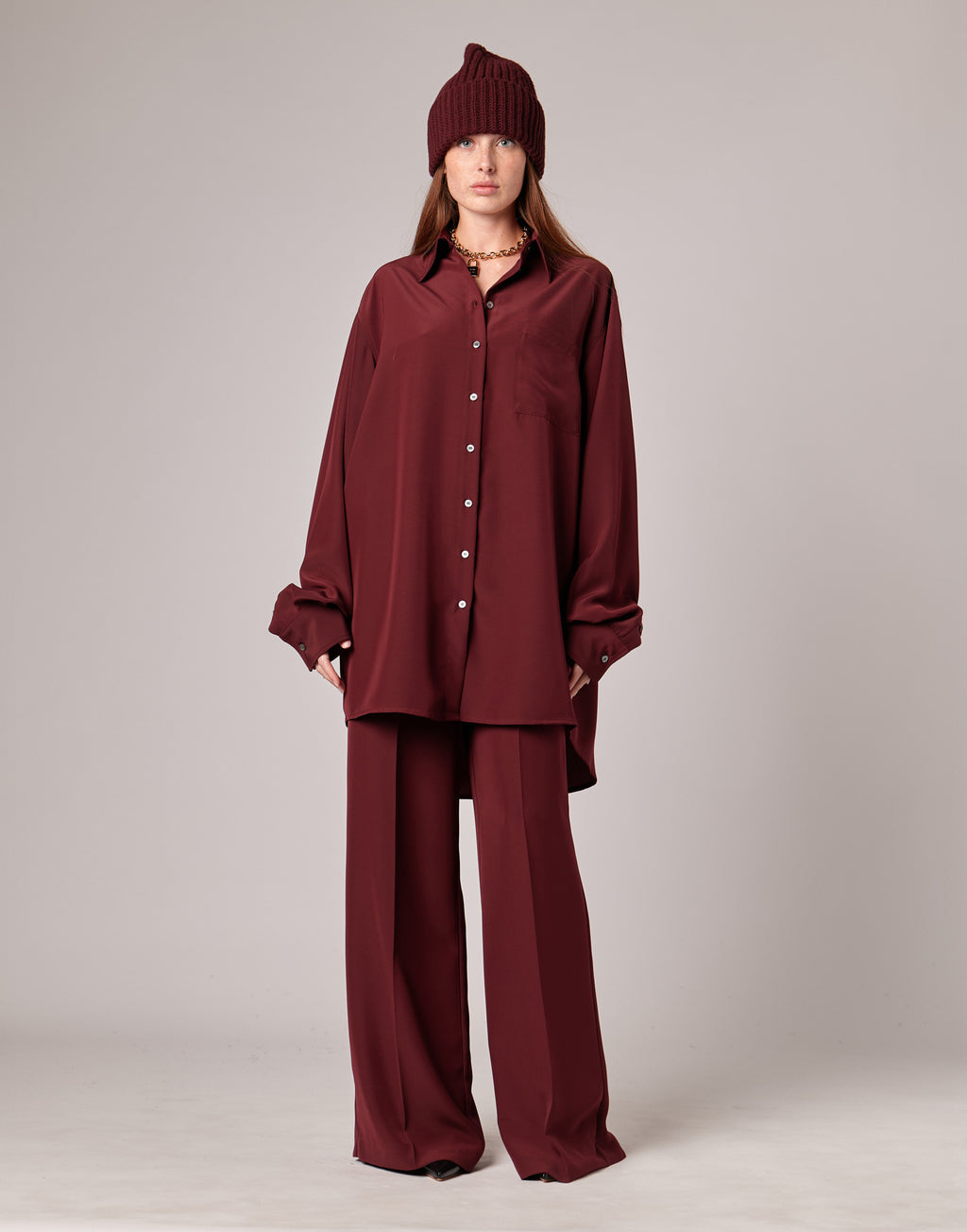 DOUUOD Camicia Lunga Over in Cady Bordeaux