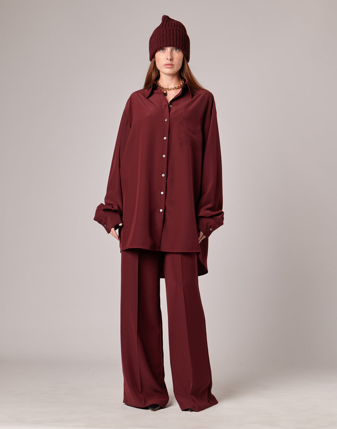 DOUUOD Camicia Lunga Over in Cady Bordeaux