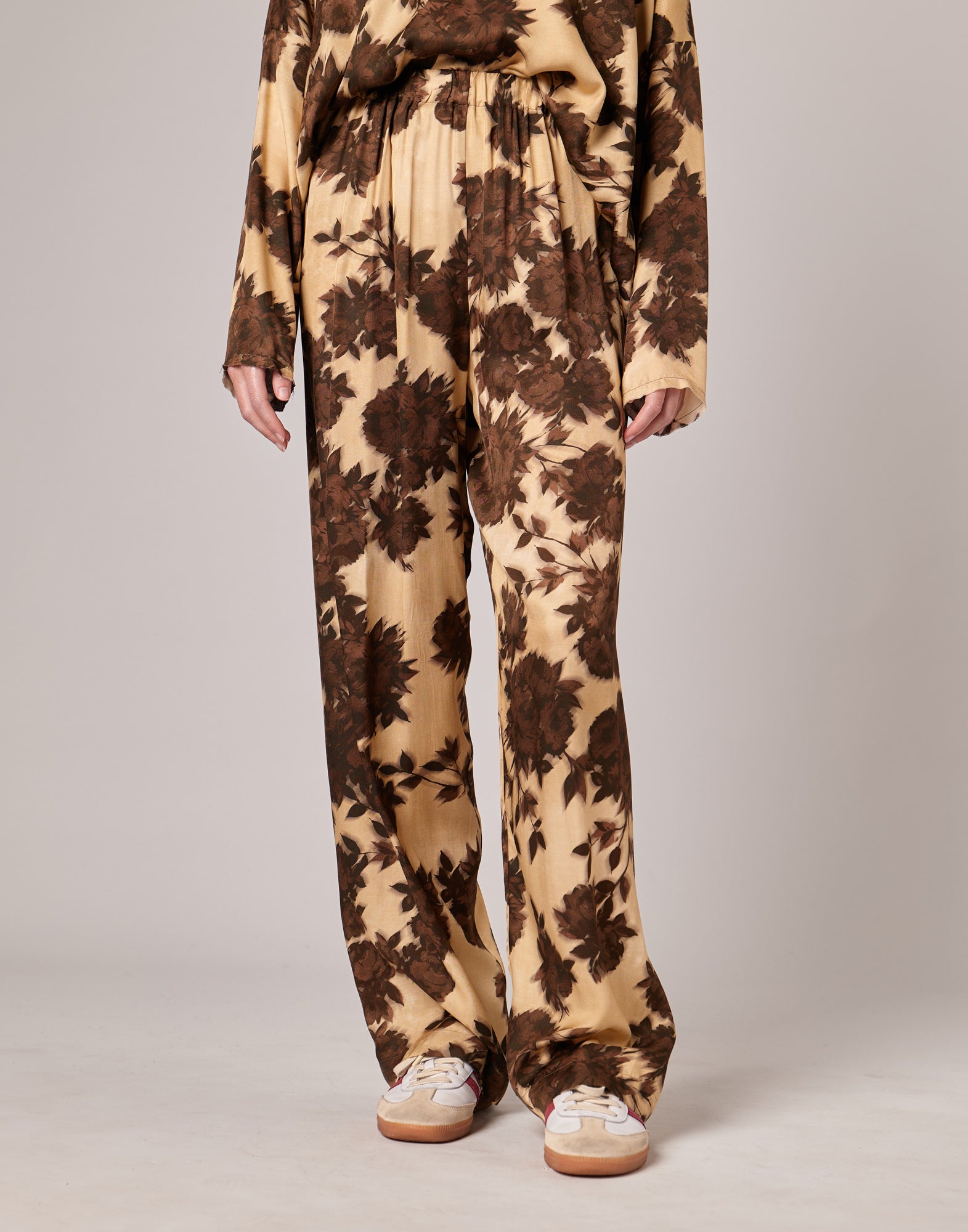 DOUUOD Pantaloni Lunghi Morbidi in Twill con Stampa Floreale