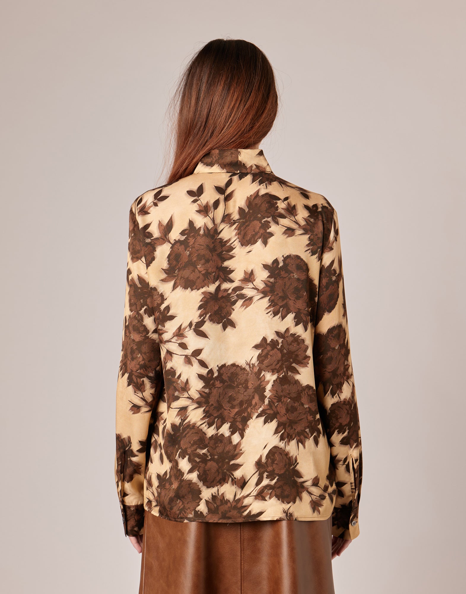 DOUUOD Camicia con Collo a Nastro in Twill con Stampa Floreale
