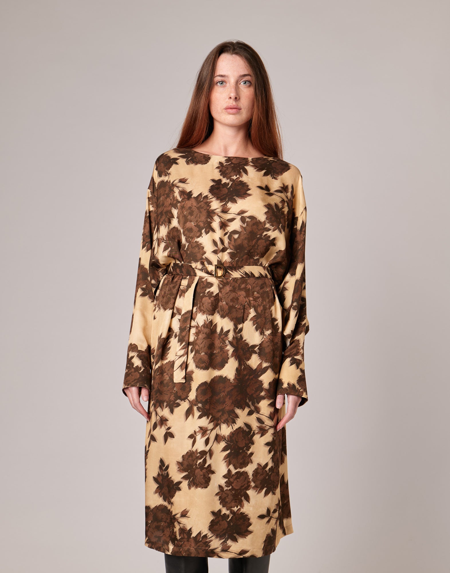 DOUUOD Abito Midi a Sacchetto in Twill con Stampa Floreale