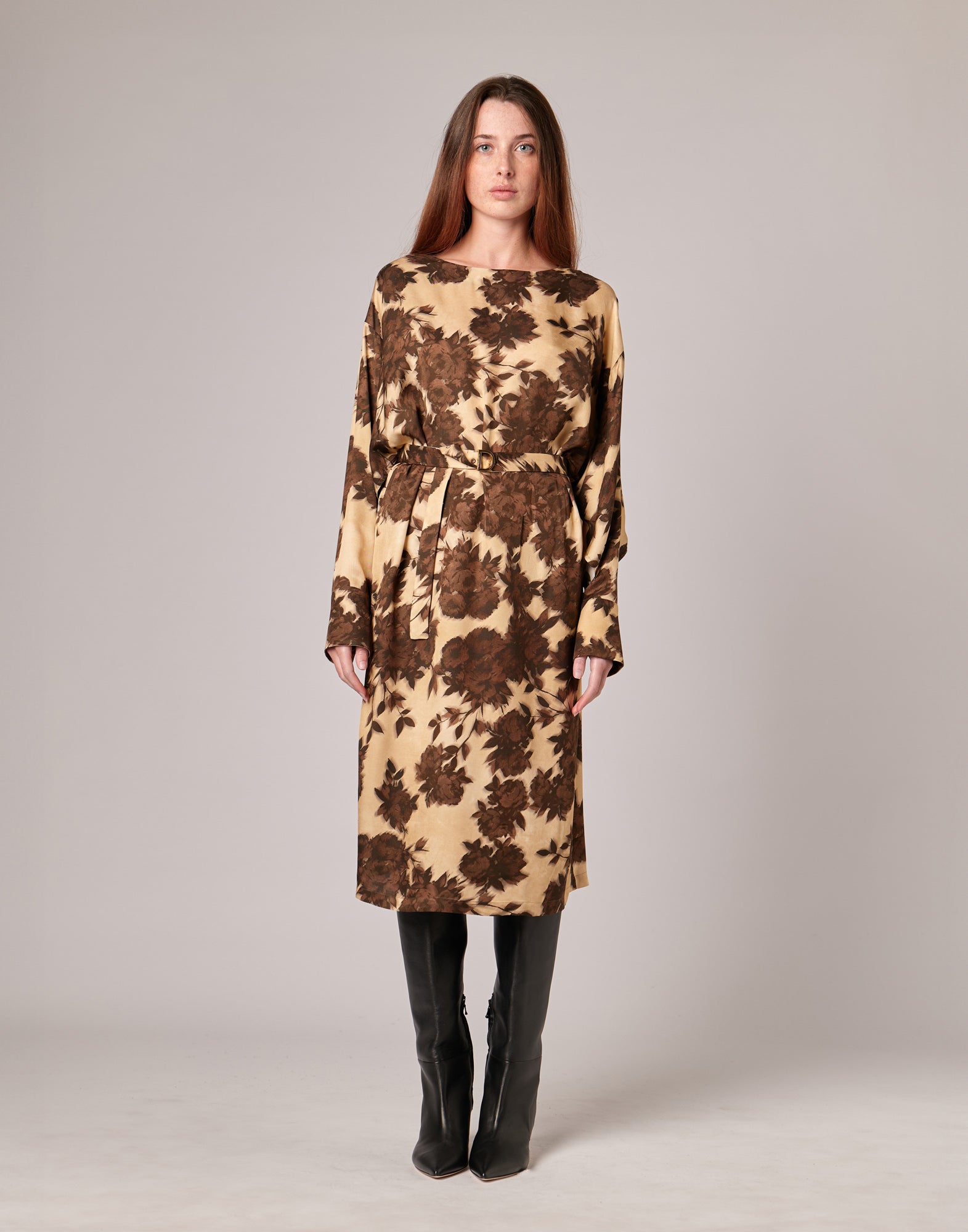 DOUUOD Abito Midi a Sacchetto in Twill con Stampa Floreale