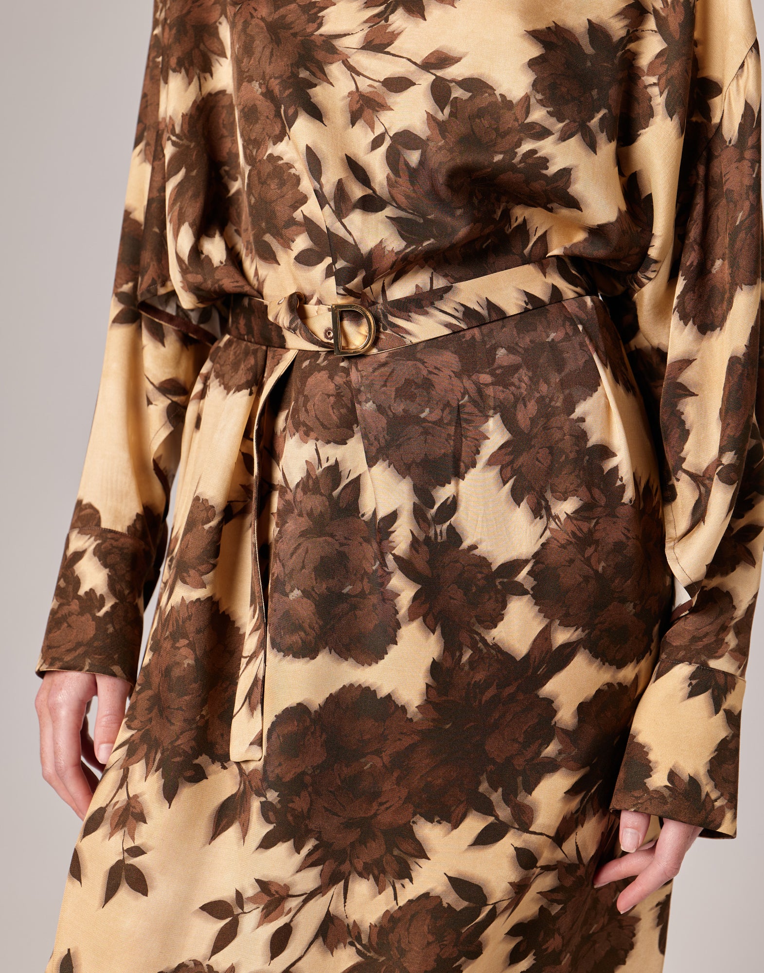 DOUUOD Abito Midi a Sacchetto in Twill con Stampa Floreale