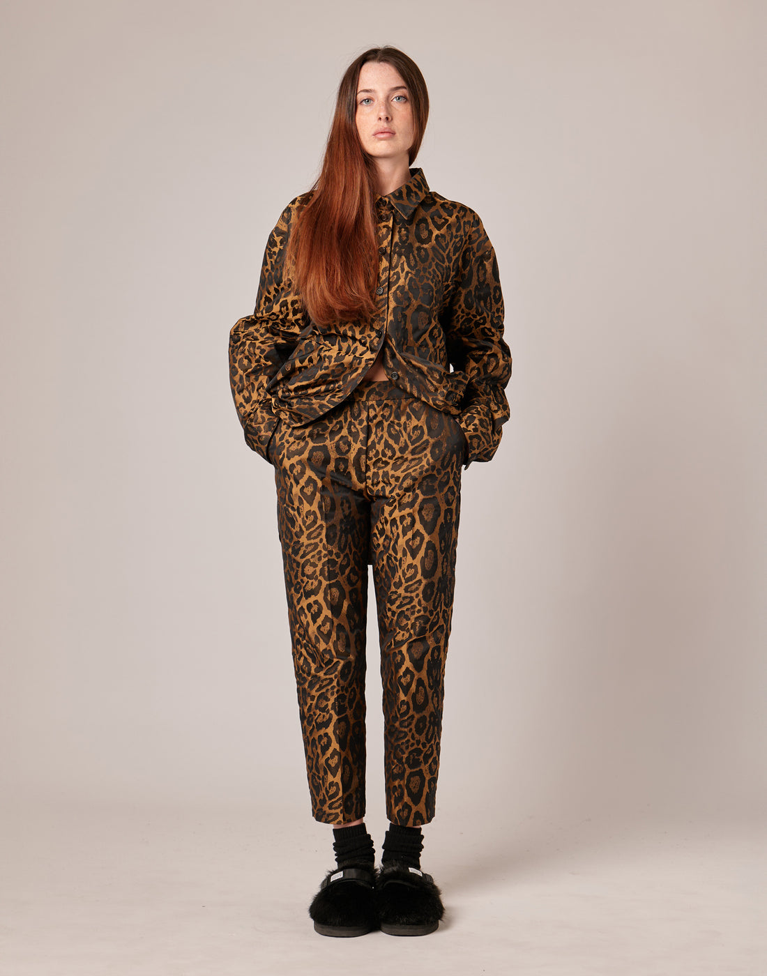 DOUUOD Pantaloni Lunghi in Taffetà Jacquard Maculato