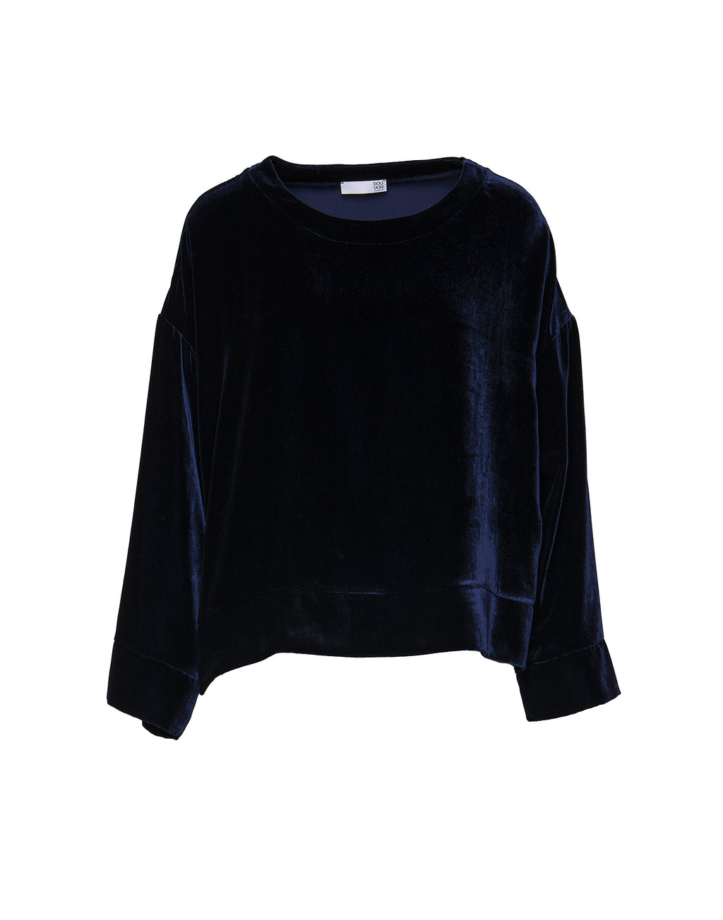 DOUUOD Casacca Ampia in Velluto Fluido Misto Seta Blu Notte